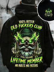 100 Percent Bitter Old Fuckers Club Hoodie Lifetime Member Skull Middle Finger Merch For Men - Lilybirchmarket