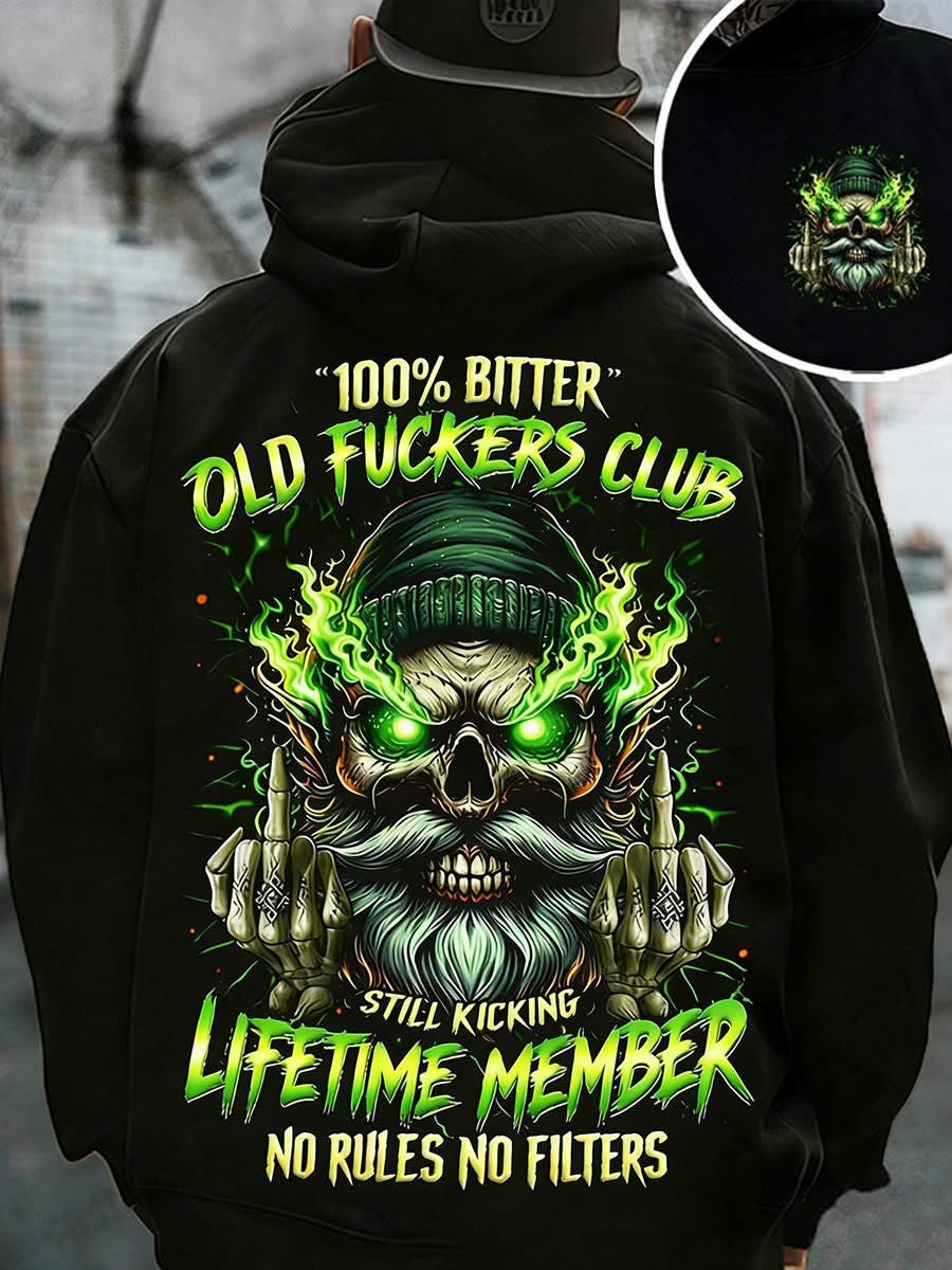 100 Percent Bitter Old Fuckers Club Hoodie Lifetime Member Skull Middle Finger Merch For Men - Lilybirchmarket