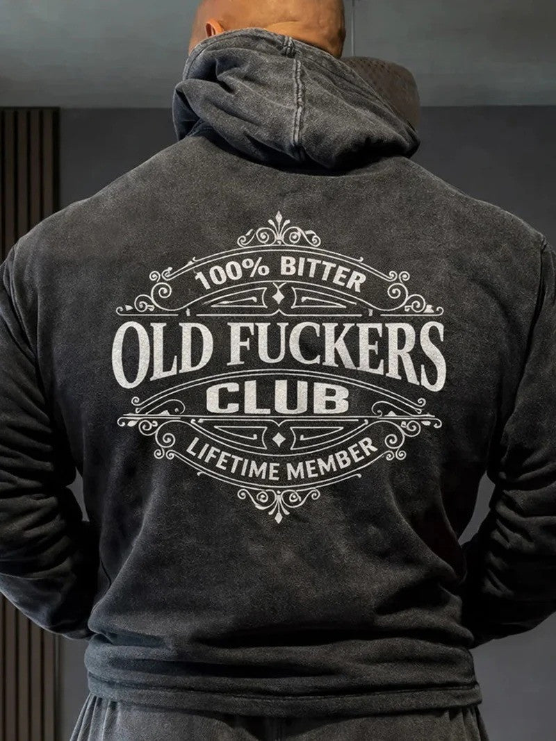 100 Percent Bitter Old Fuckers Club Lifetime Member Hoodie Ornate Badge Back Graphic Gift For Men - Lilybirchmarket