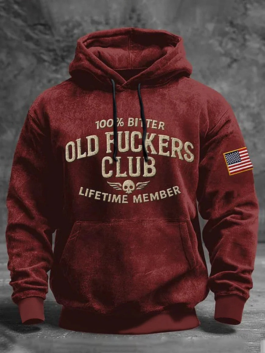 100 Percent Bitter Old Fuckers Club Lifetime Member Hoodie Vintage Washed Red Skull Gift For Men - Lilybirchmarket