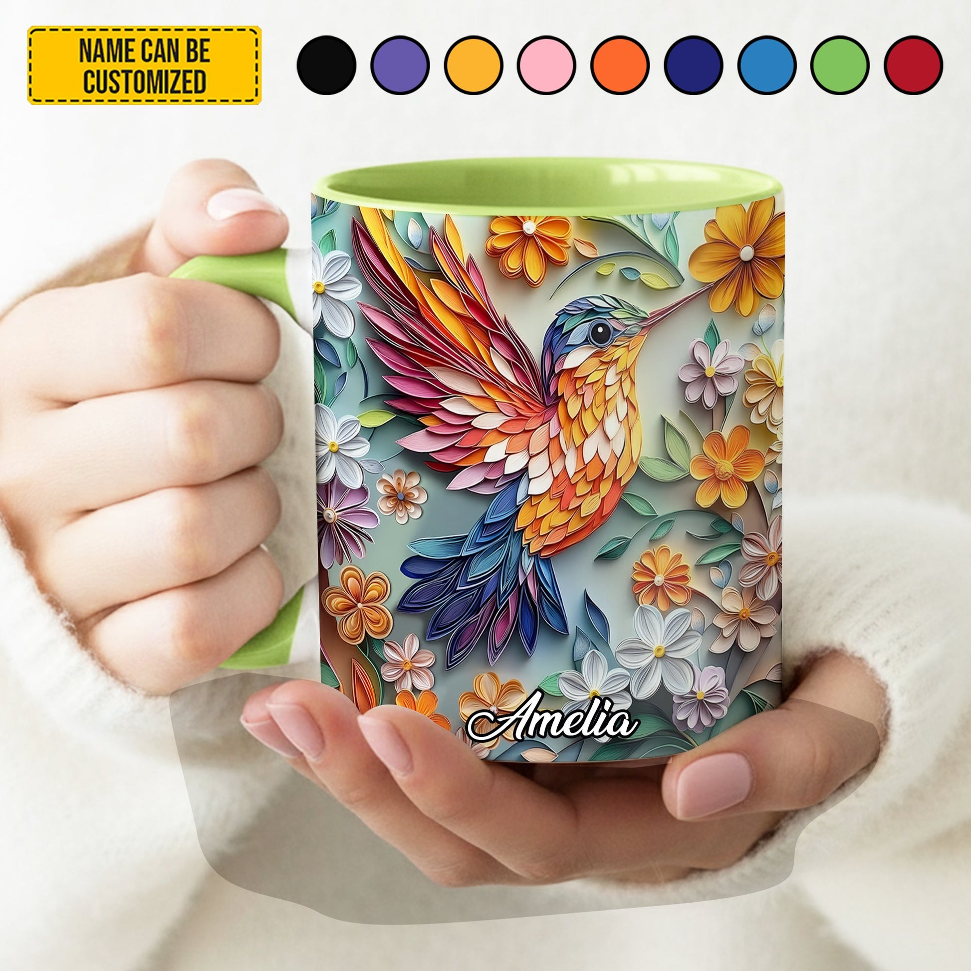 Personalized Colorful Hummingbird Accent Mug