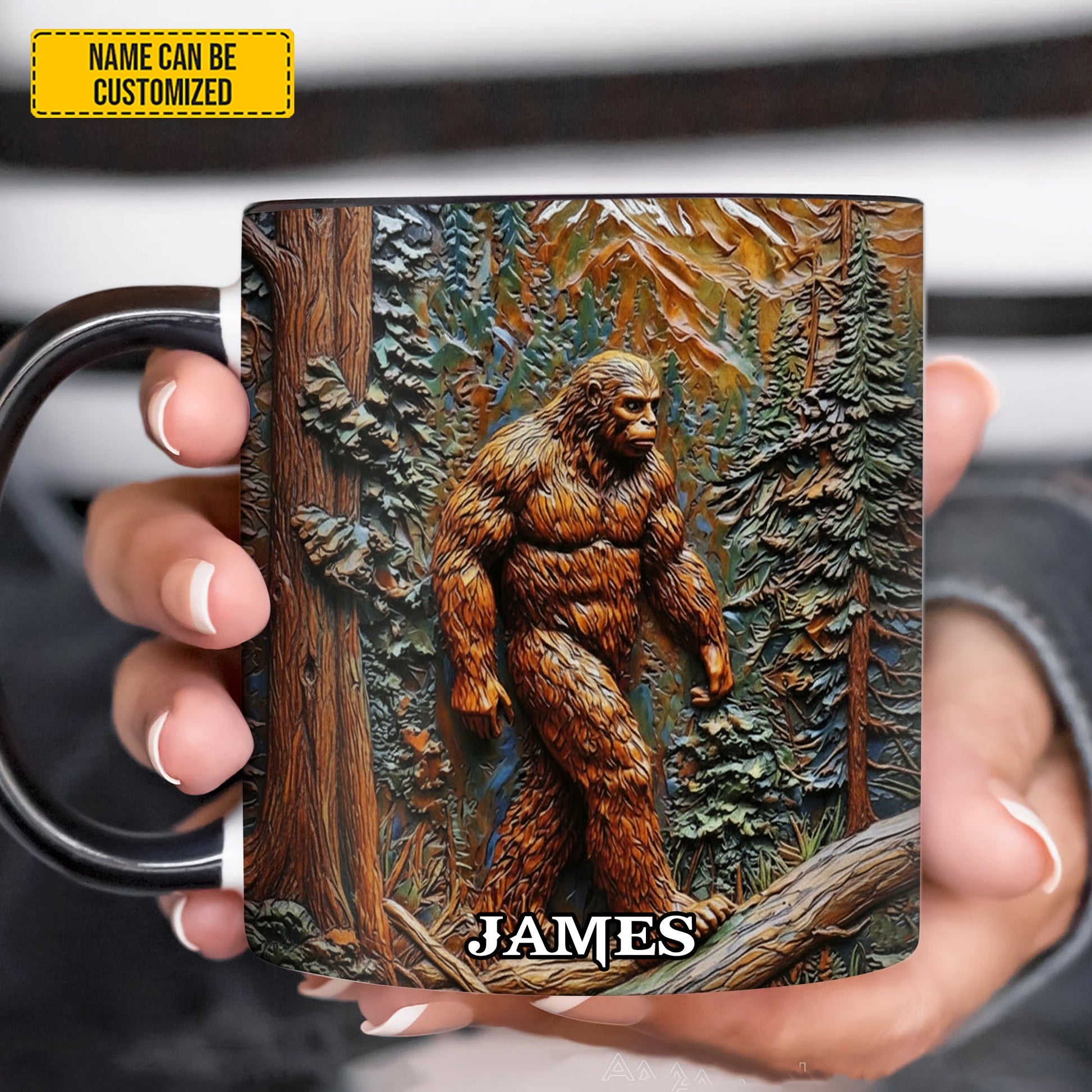 Bigfoot In Forest - Personalized Bigfoot Accent Mug