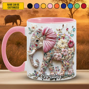 Personalized Floral Elephant Accent Mug