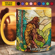 Bigfoot In Forest Stained Glass - Personalized Bigfoot Accent Mug
