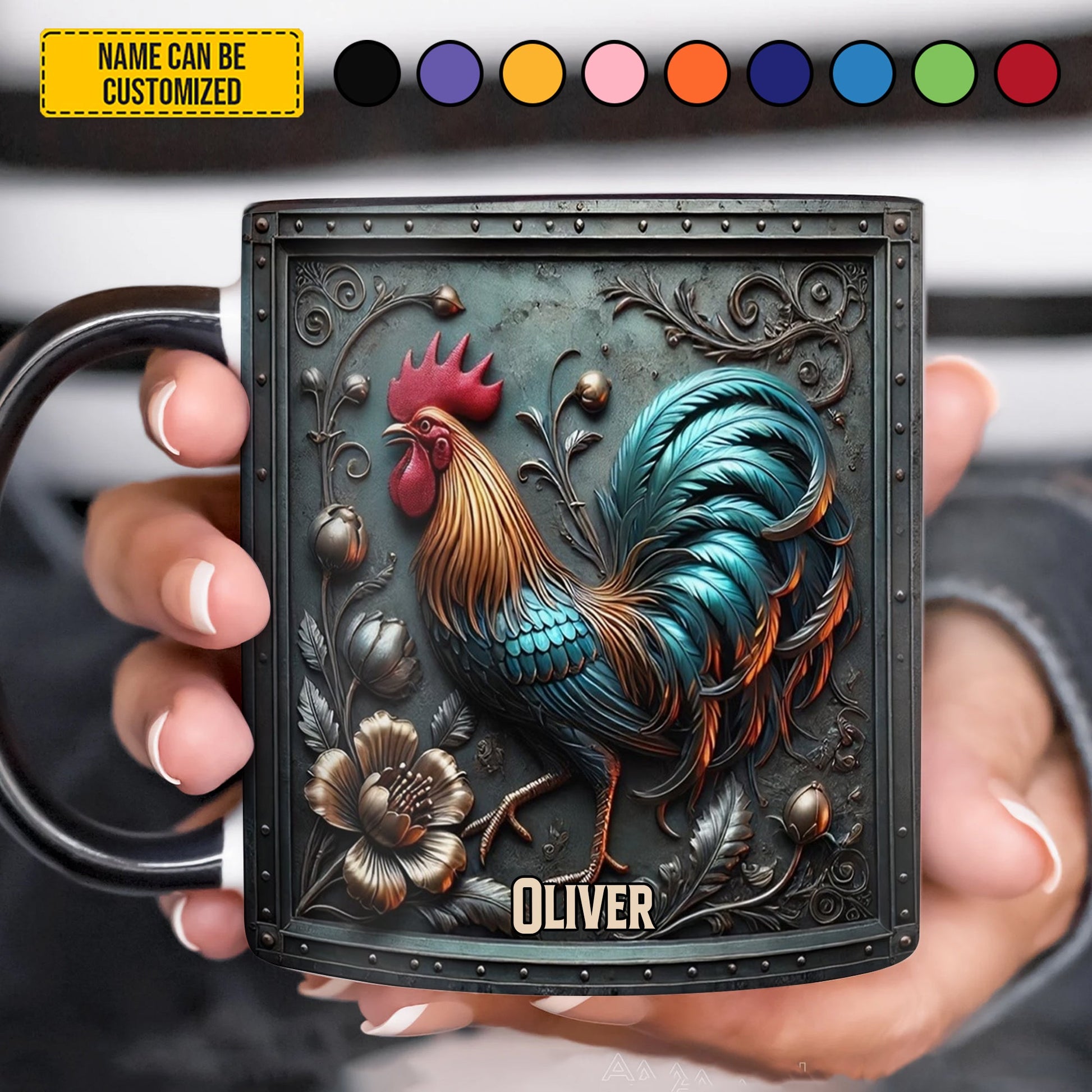 Vintage Chicken With Flowers – Personalized Chicken Accent Mug