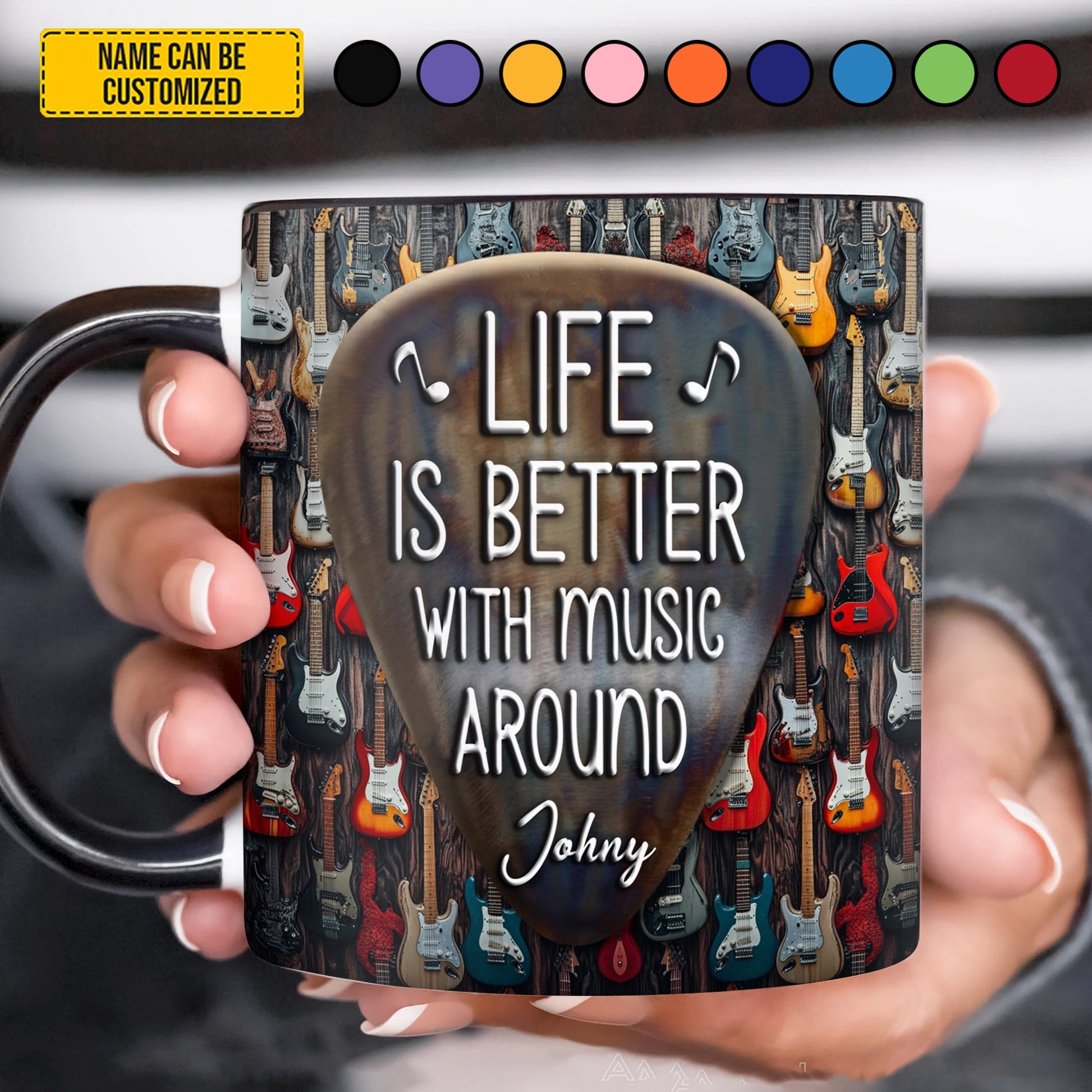 Life Is Better With Music Around - Personalized Guitar Accent Mug
