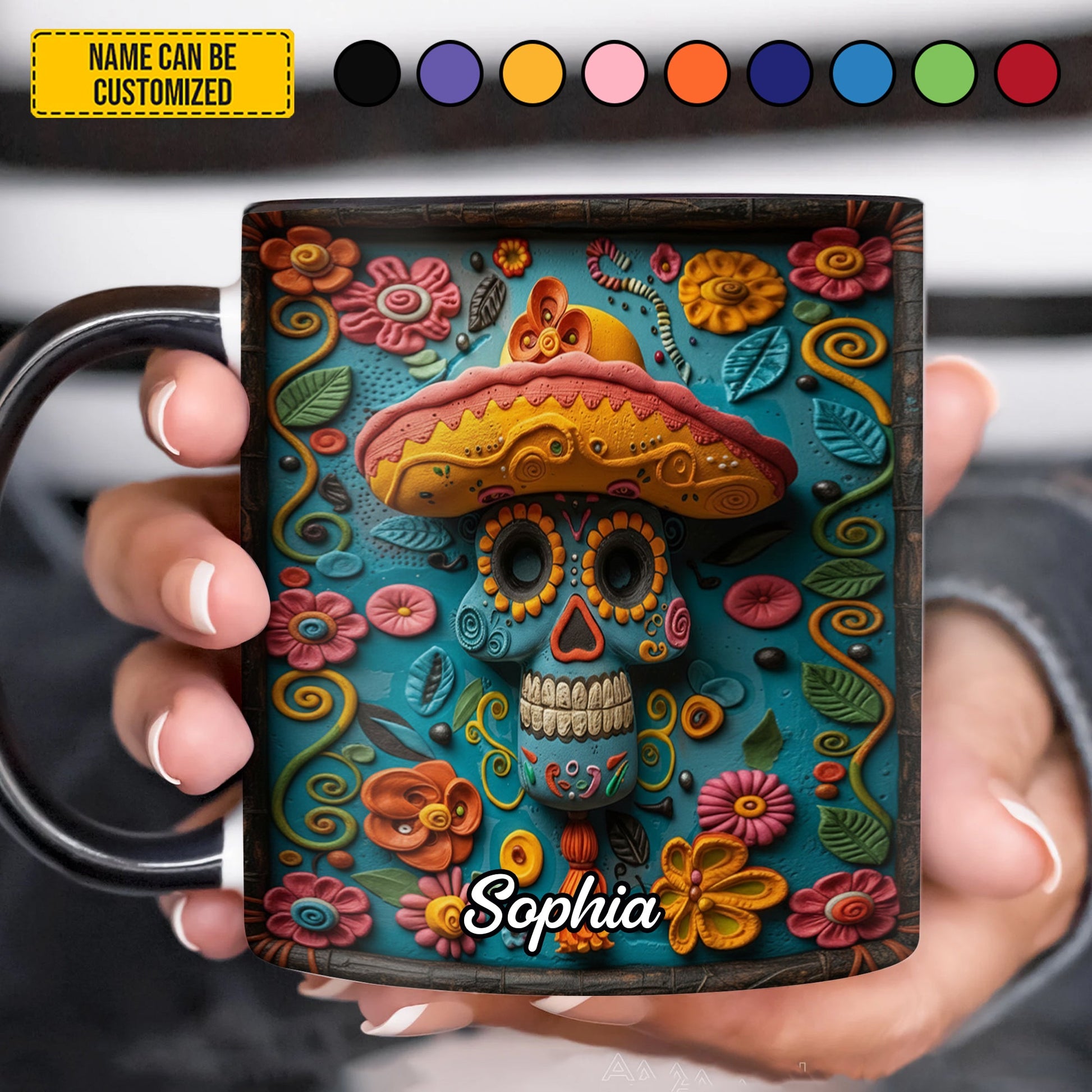 Personalized Sugar Skull Flower Accent Mug