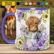 Cute Highland Cow Flower - Personalized Cow Accent Mug