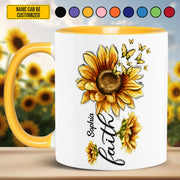 Sunflower With Butterfly FAITH - Personalized Sunflower Accent Mug