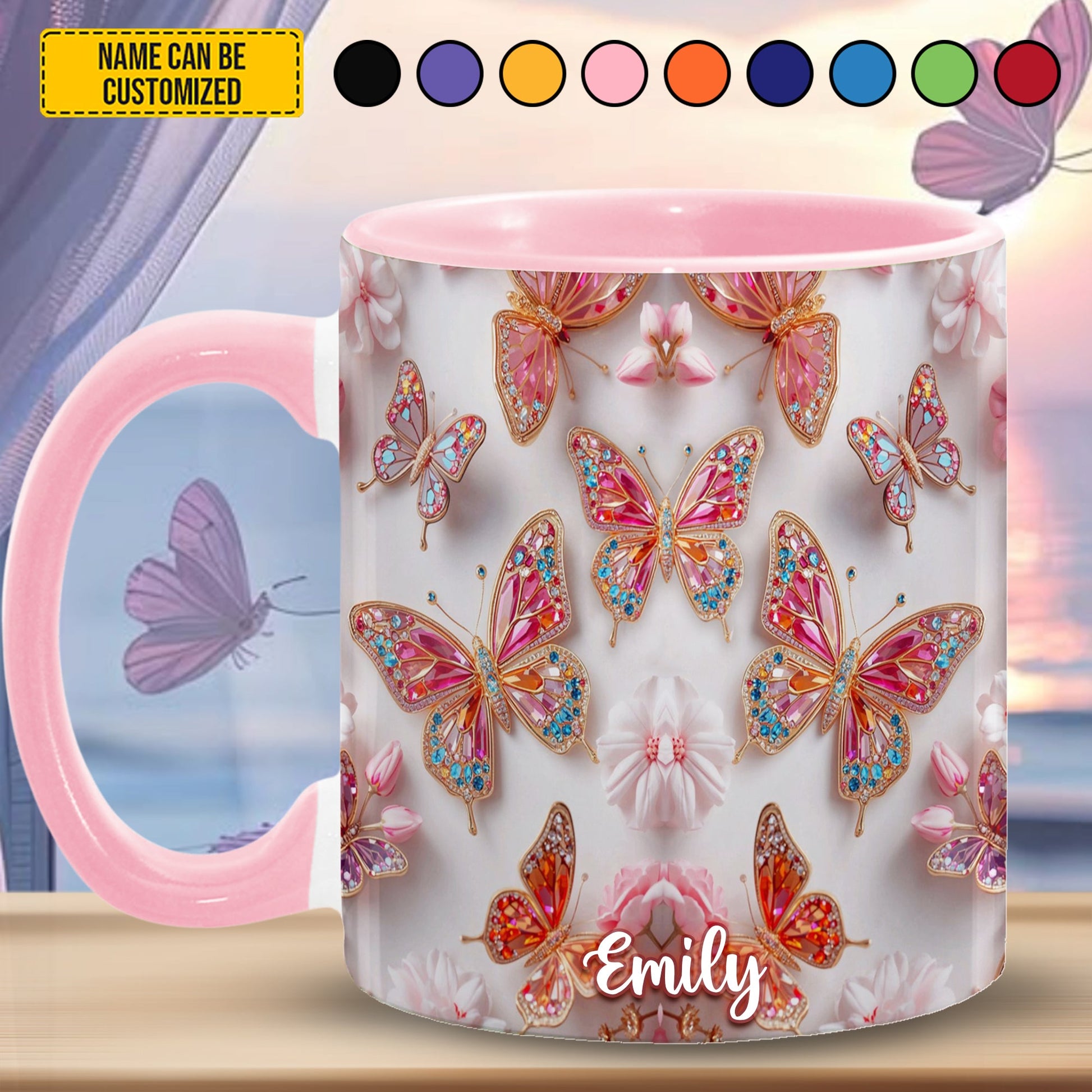 Colorful Butterflies - Personalized Butterfly Accent Mug