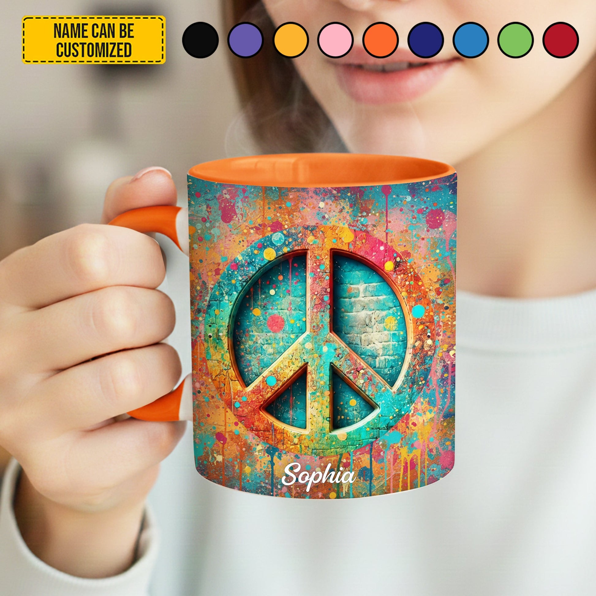Personalized Hippie Symbol Accent Mug