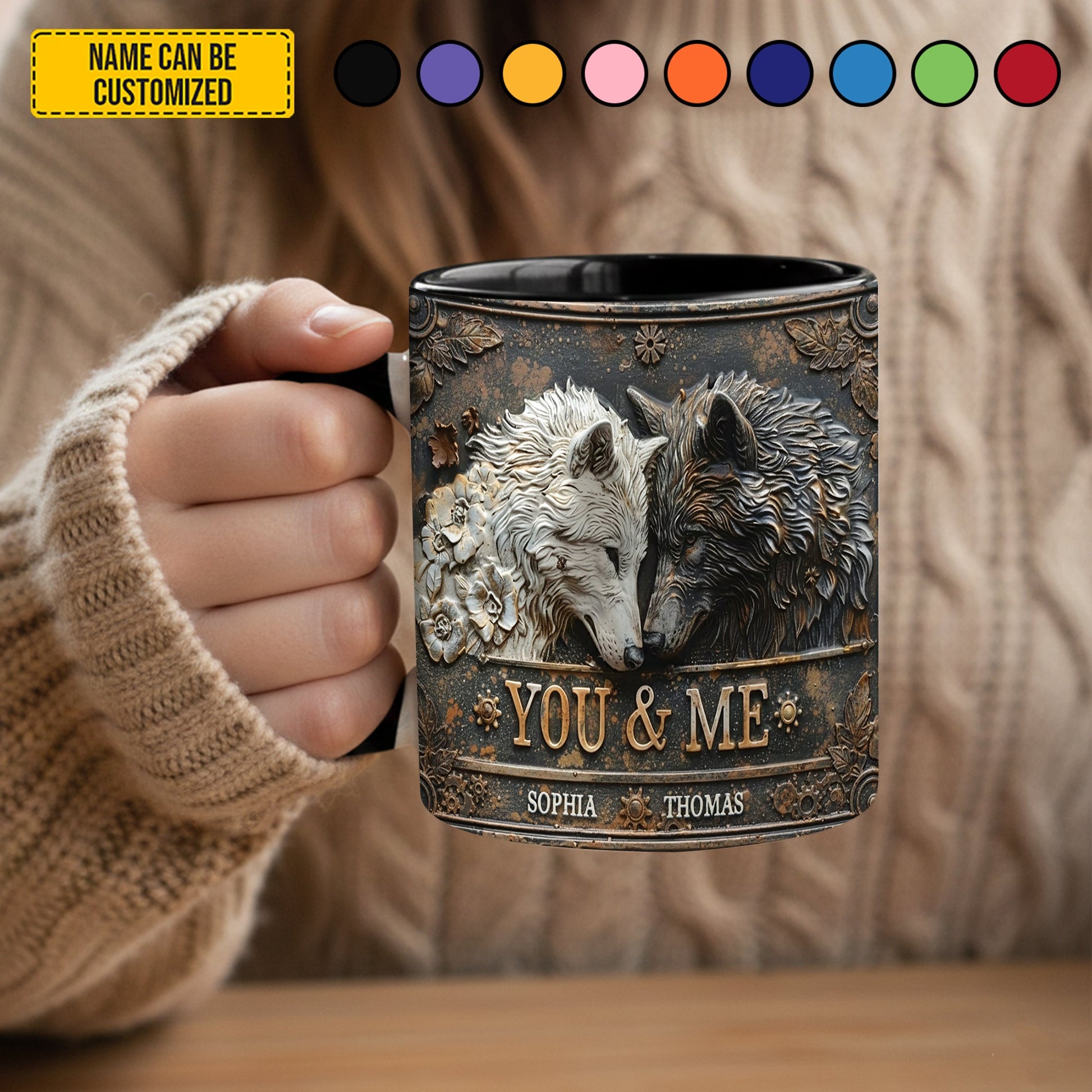 You and me wolf - Personalized Accent Mug