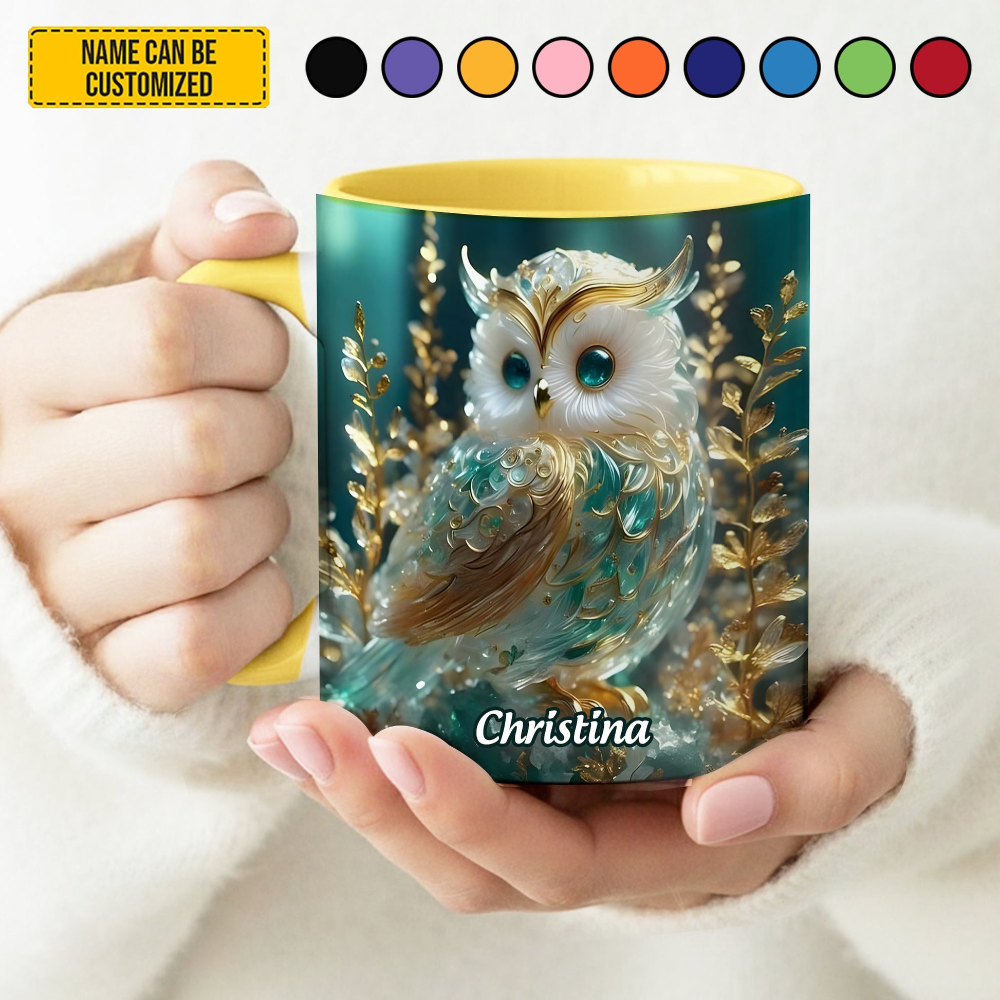 Personalized Sparkle Owl Accent Mug