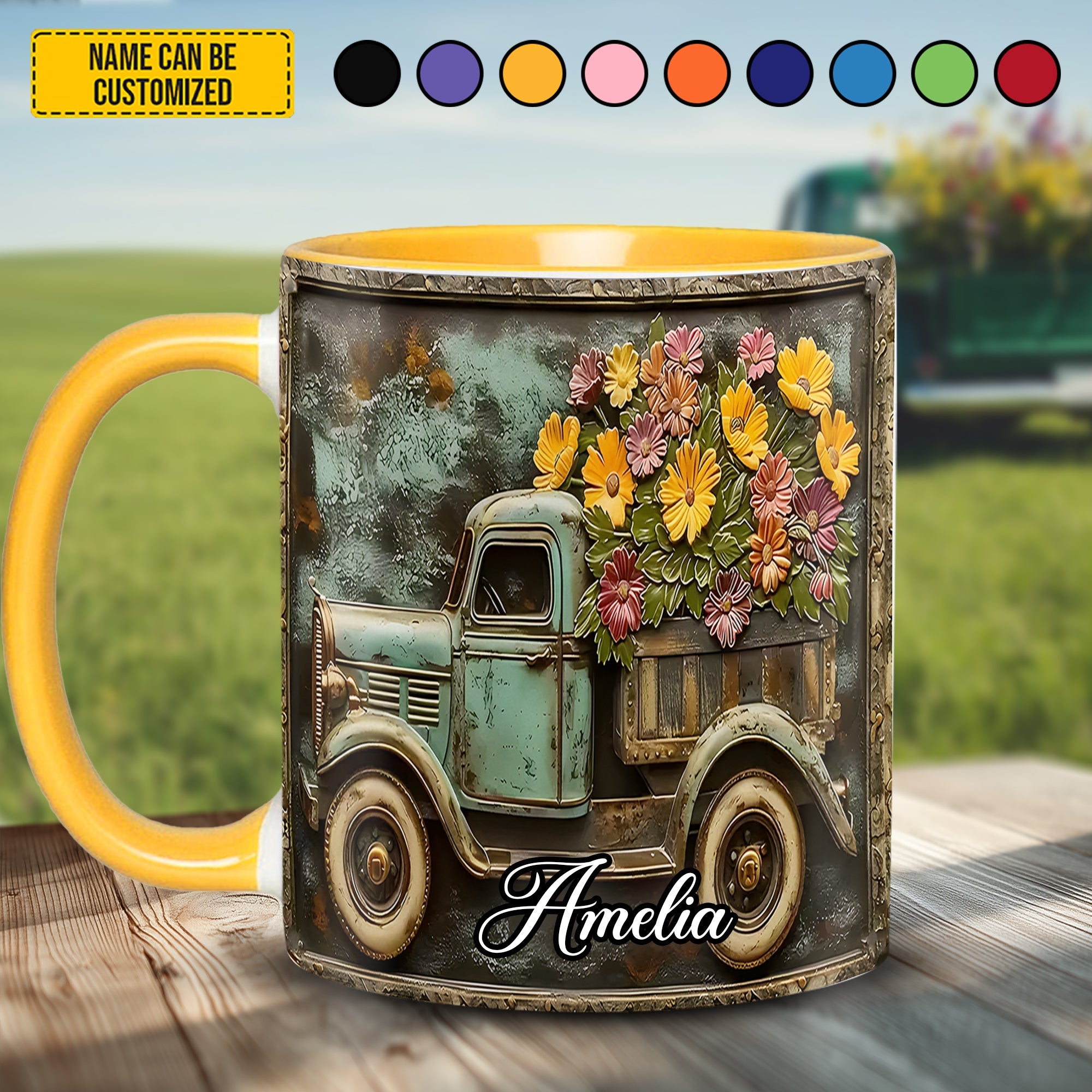 Truck and Flower - Personalized Accent Mug