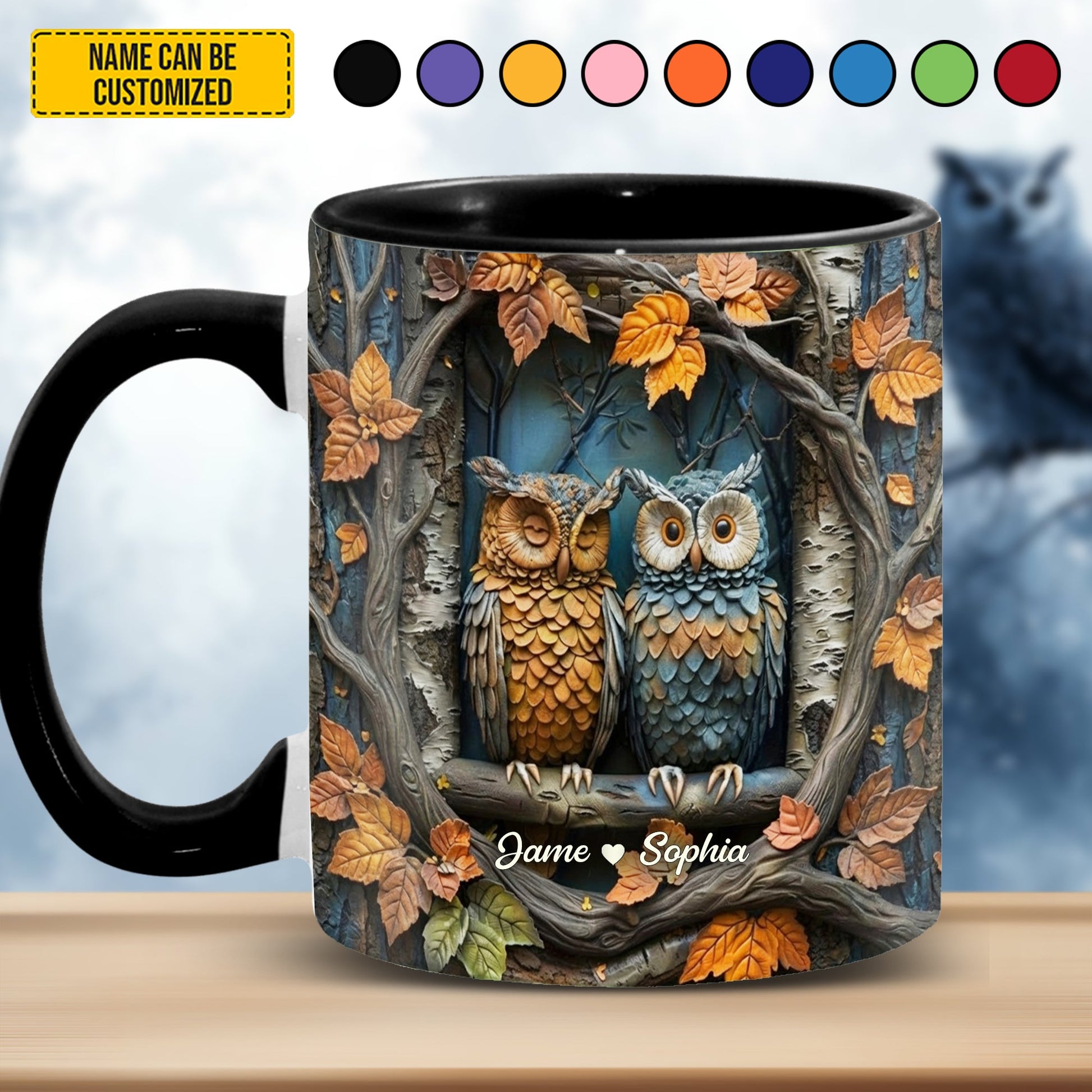 Cute Couple Owl In Tree - Personalized Owl Accent Mug
