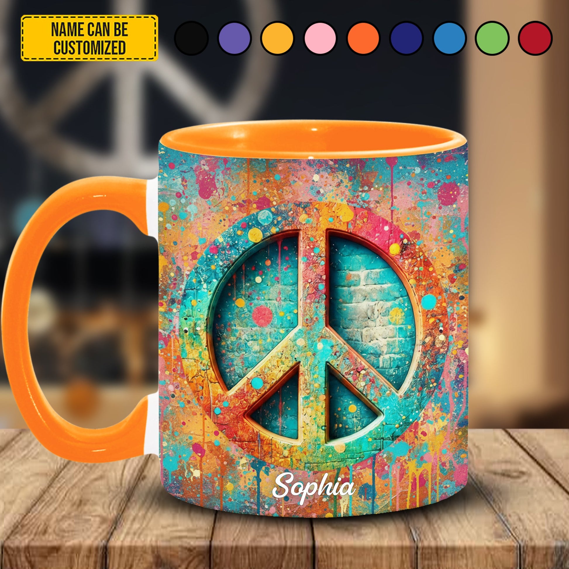 Personalized Hippie Symbol Accent Mug