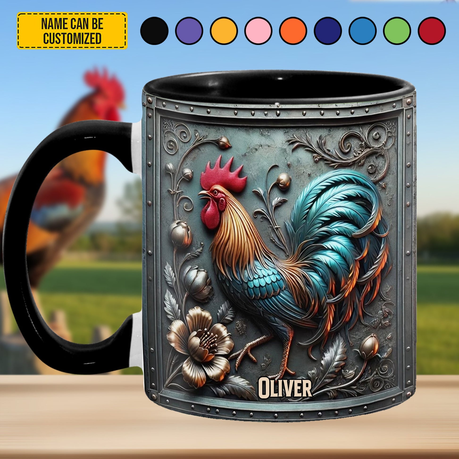 Vintage Chicken With Flowers – Personalized Chicken Accent Mug