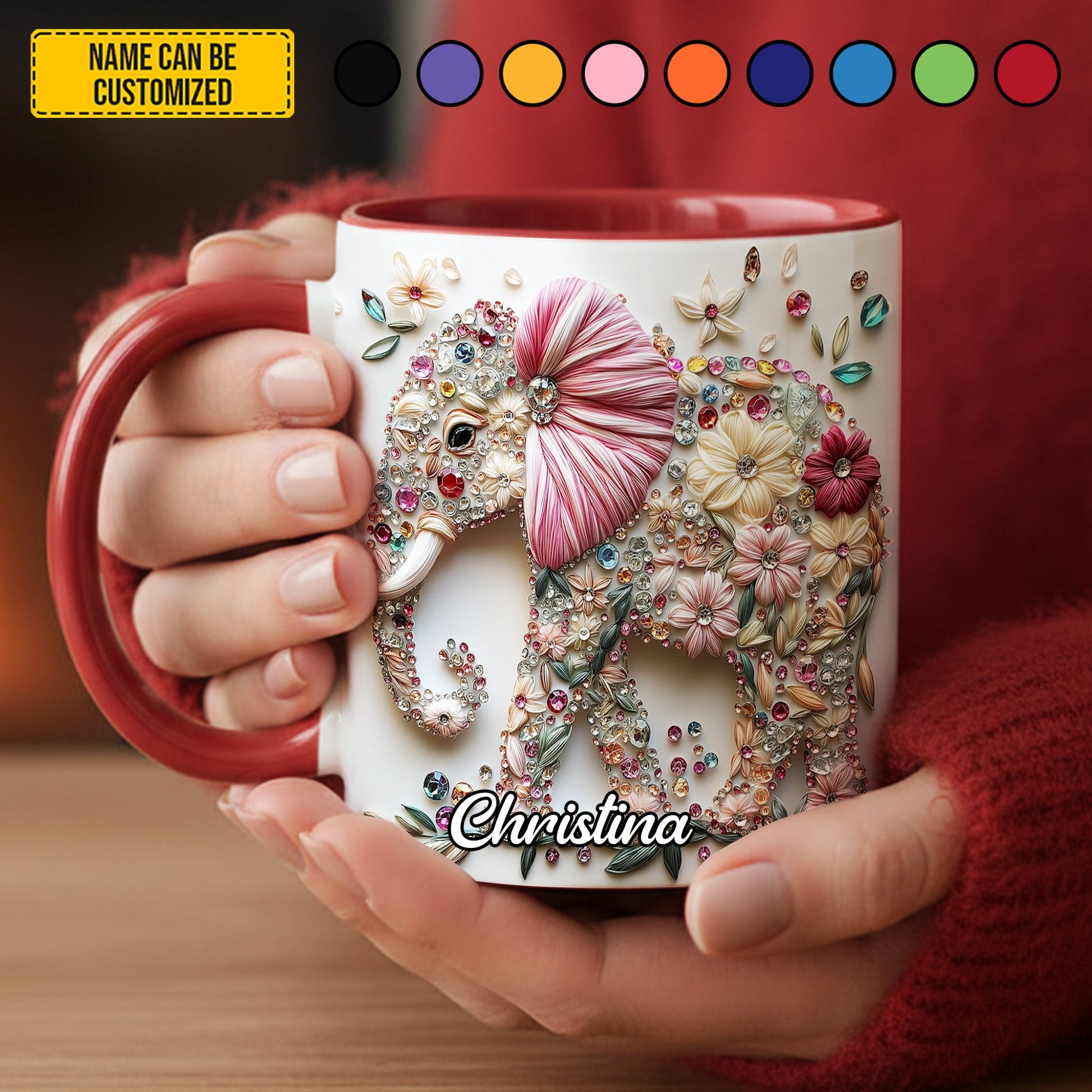 Personalized Floral Elephant Accent Mug