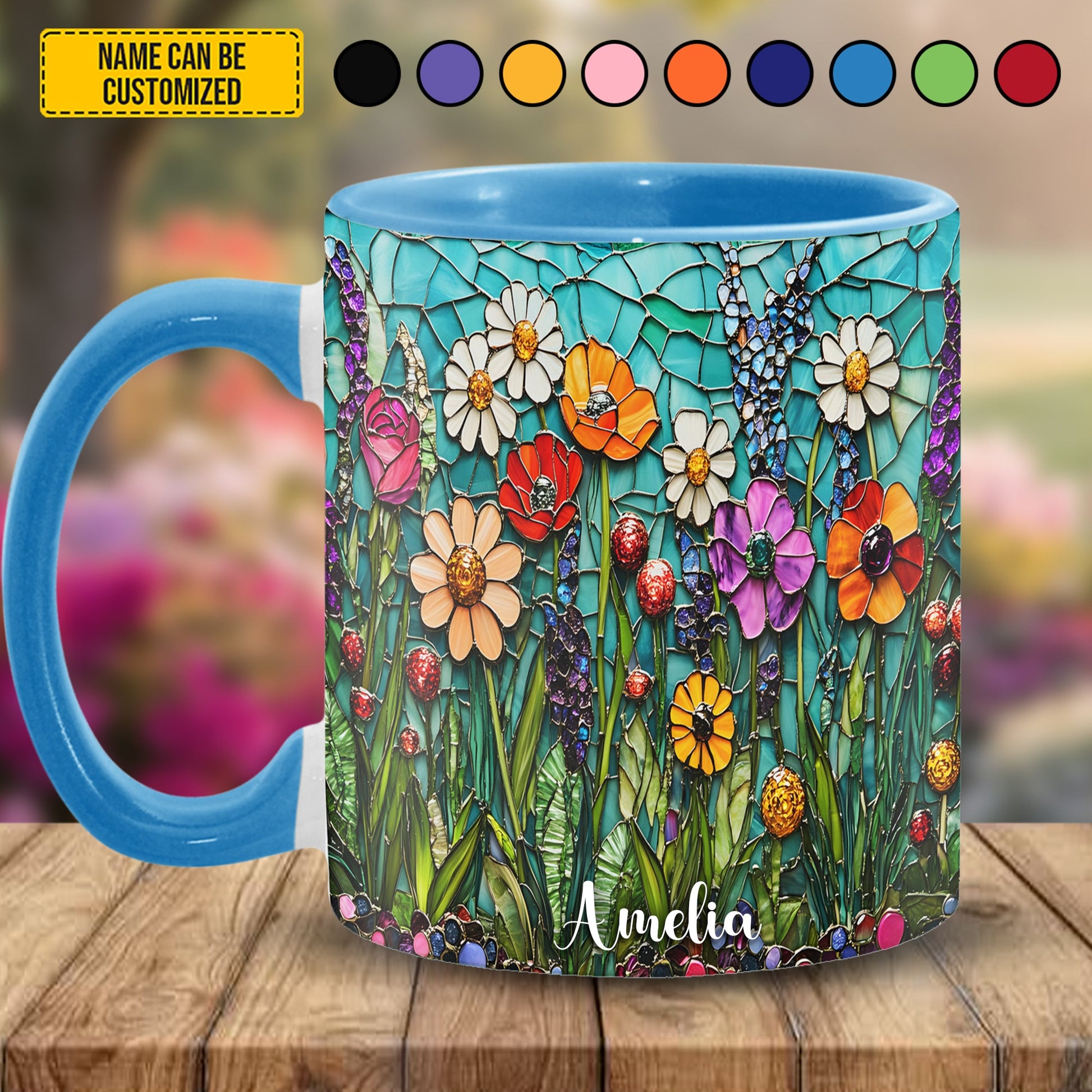 Beautiful Stained Glass Wildflower - Personalized Accent Mug