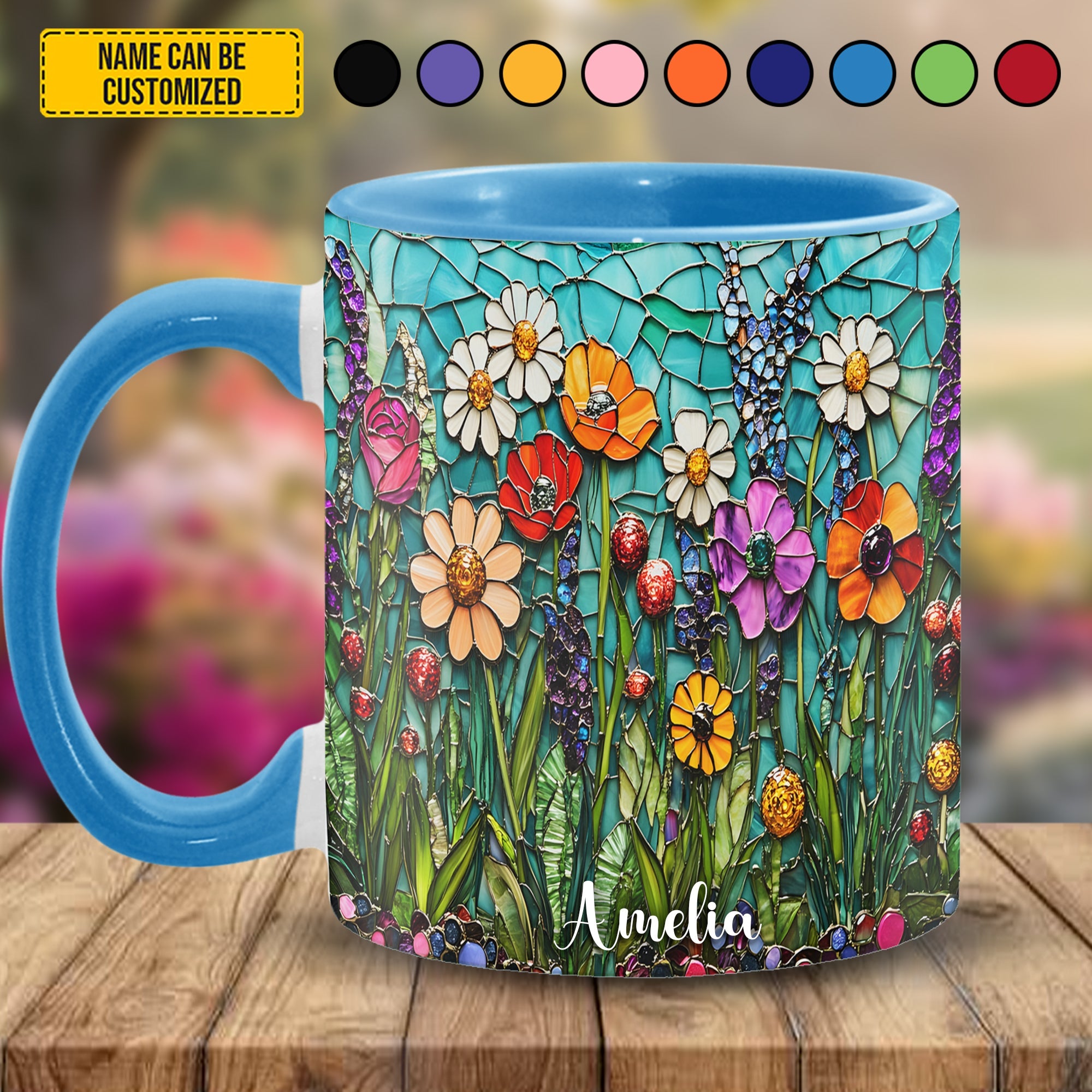 Beautiful Stained Glass Wildflower - Personalized Accent Mug