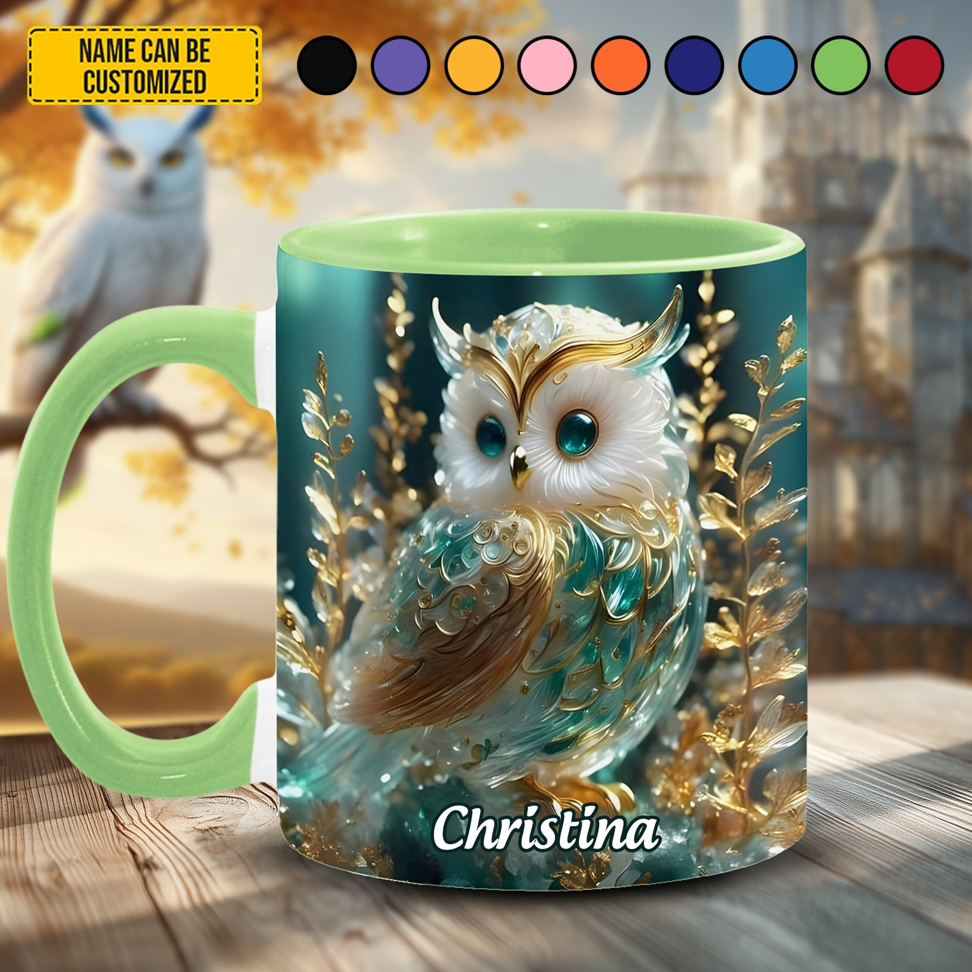 Personalized Sparkle Owl Accent Mug