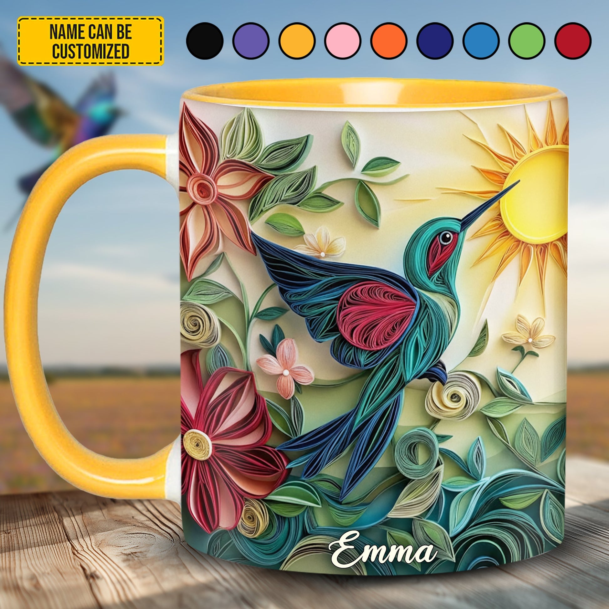 Hummingbird & Flowers - Personalized Hummingbird Accent Mug