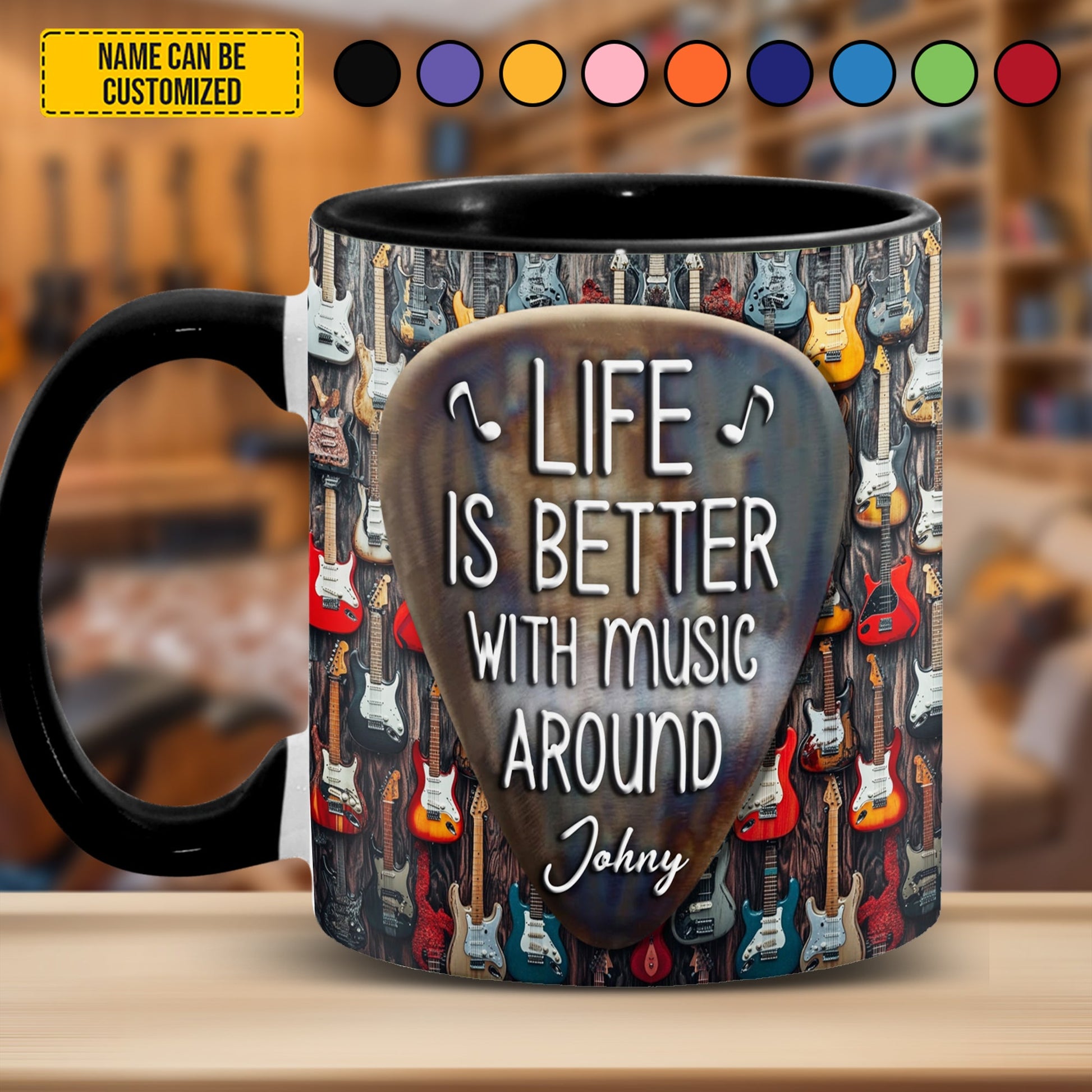 Life Is Better With Music Around - Personalized Guitar Accent Mug