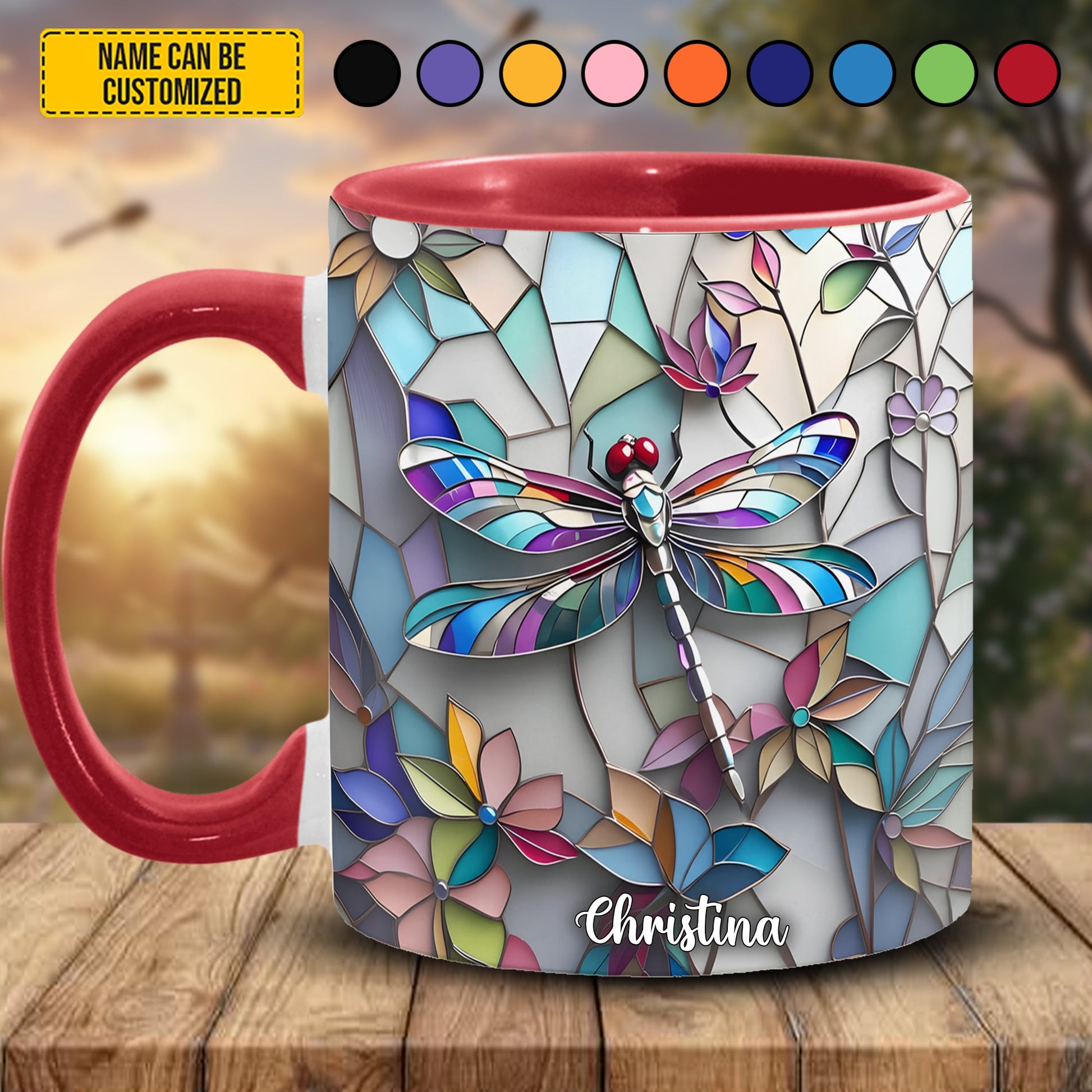 Dragonfly Stained Glass - Personalized Dragonfly Accent Mug