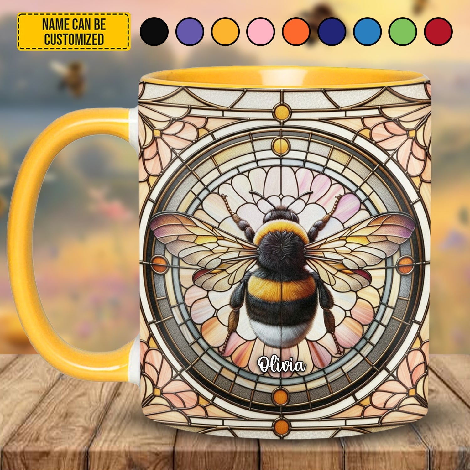 Stained Glass Bee - Personalized Bee Accent Mug