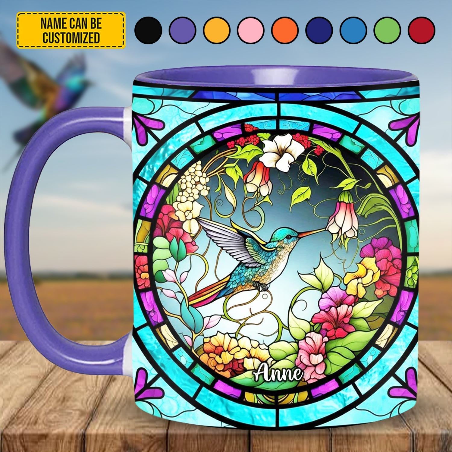 Stained Glass Hummingbird - Personalized Accent Mug