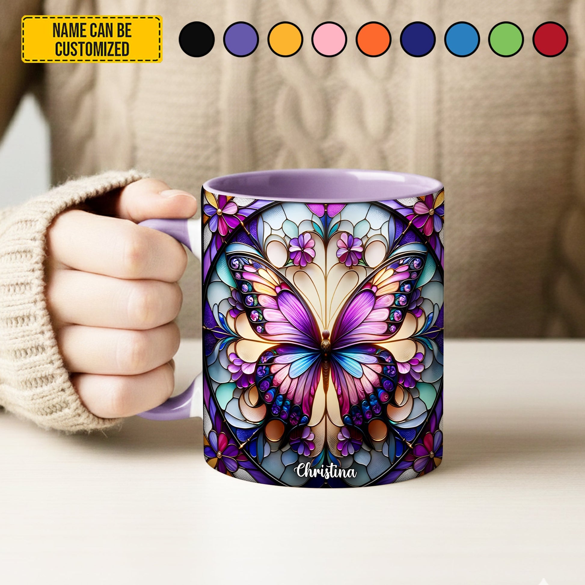 Stained Glass Butterfly - Personalized Butterfly Accent Mug