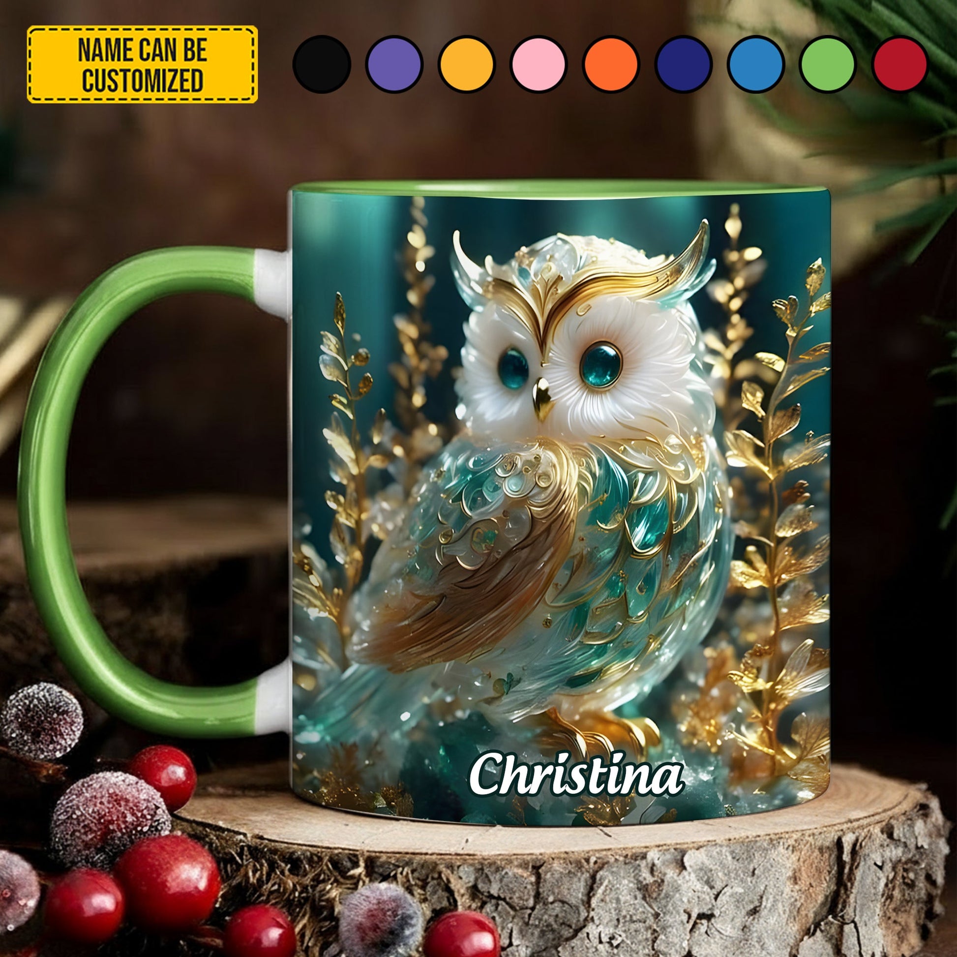 Personalized Sparkle Owl Accent Mug