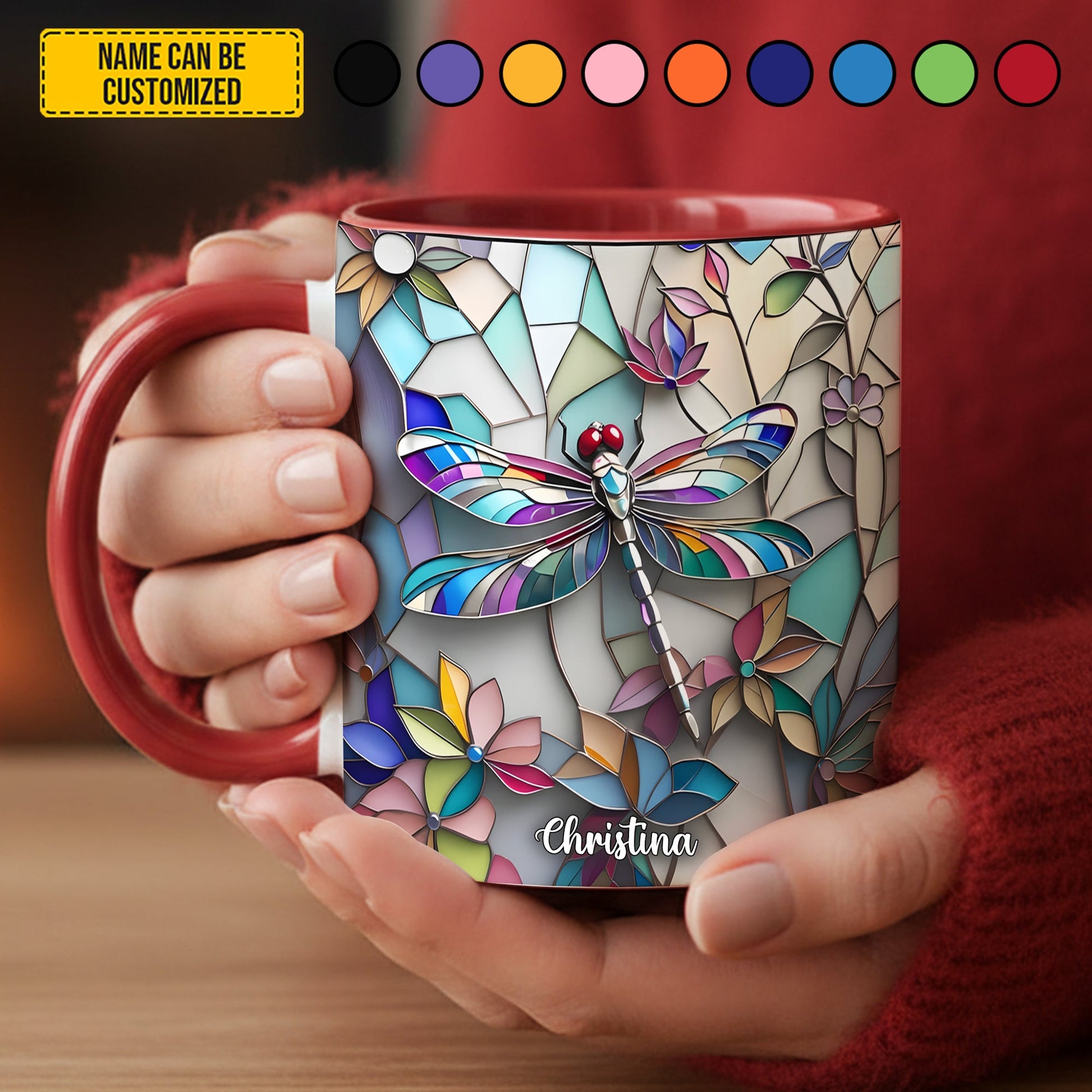 Dragonfly Stained Glass - Personalized Dragonfly Accent Mug
