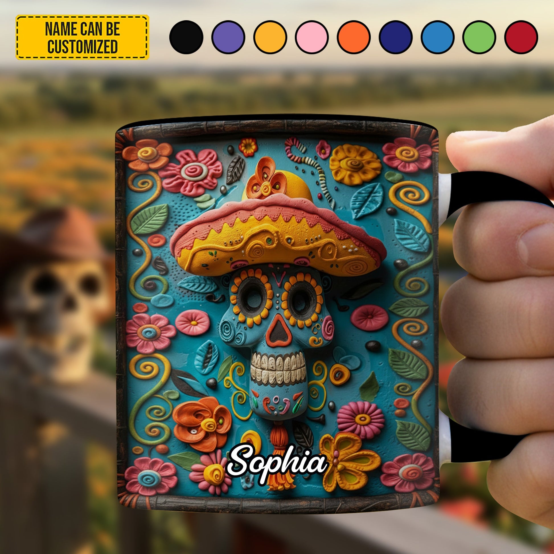 Personalized Sugar Skull Flower Accent Mug