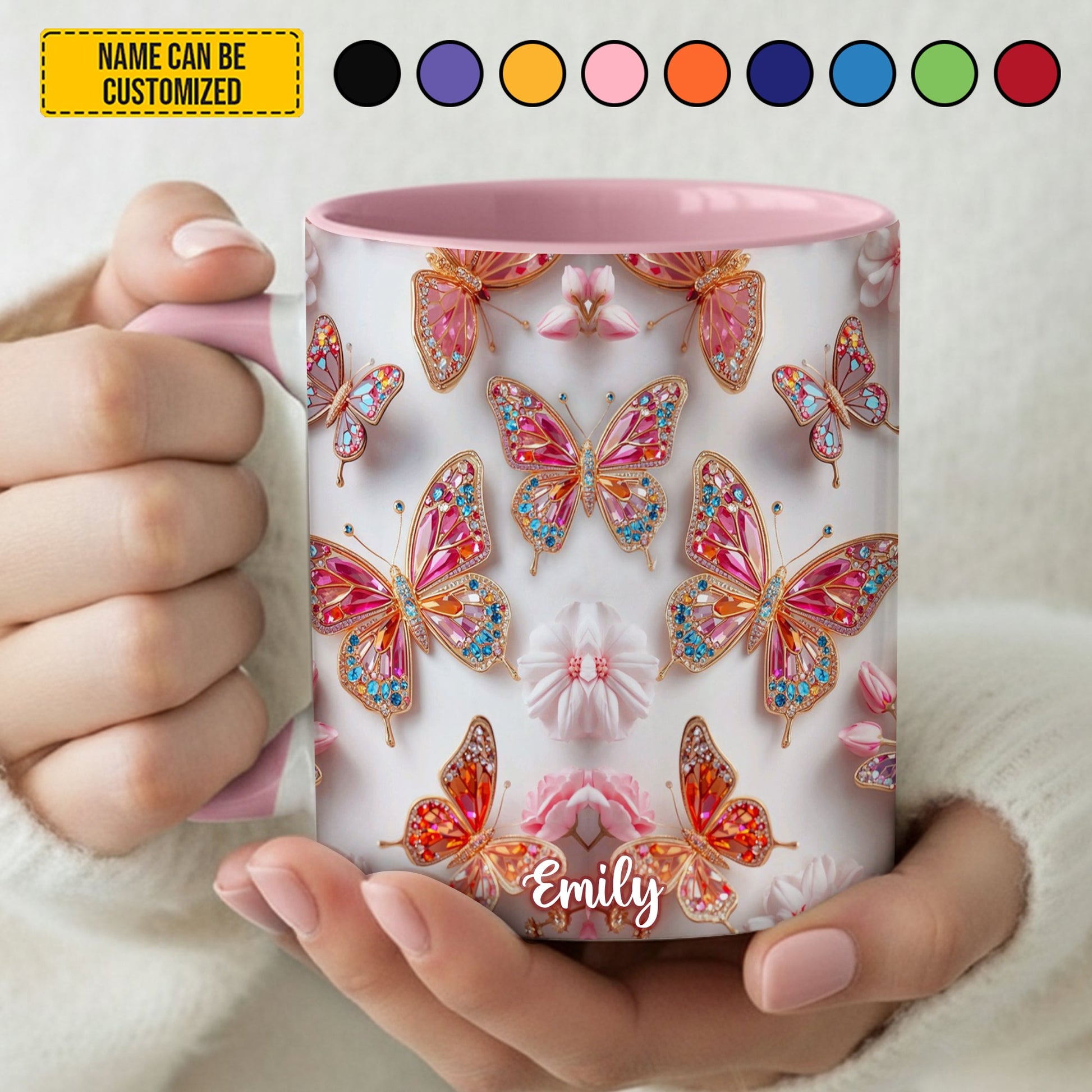 Colorful Butterflies - Personalized Butterfly Accent Mug