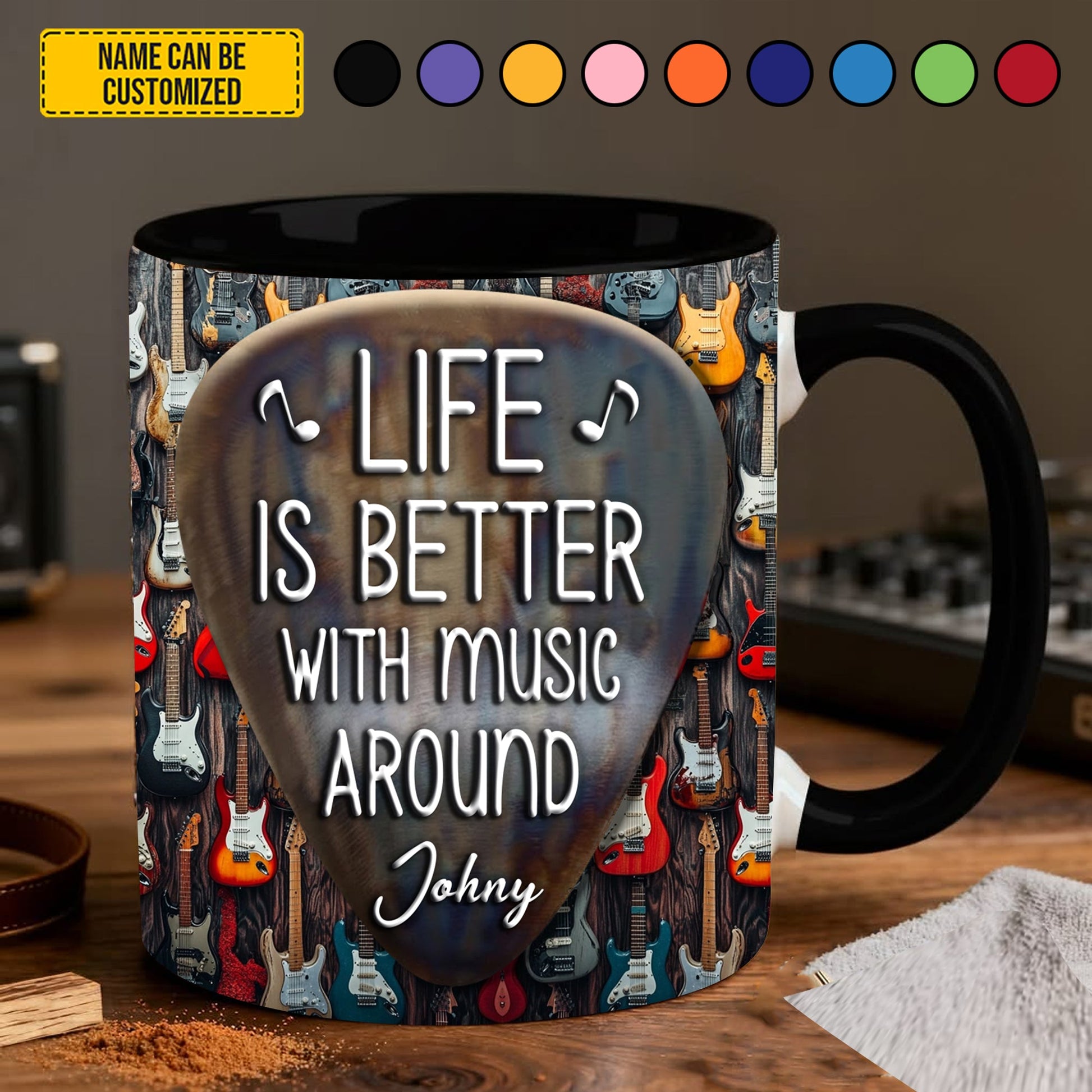 Life Is Better With Music Around - Personalized Guitar Accent Mug