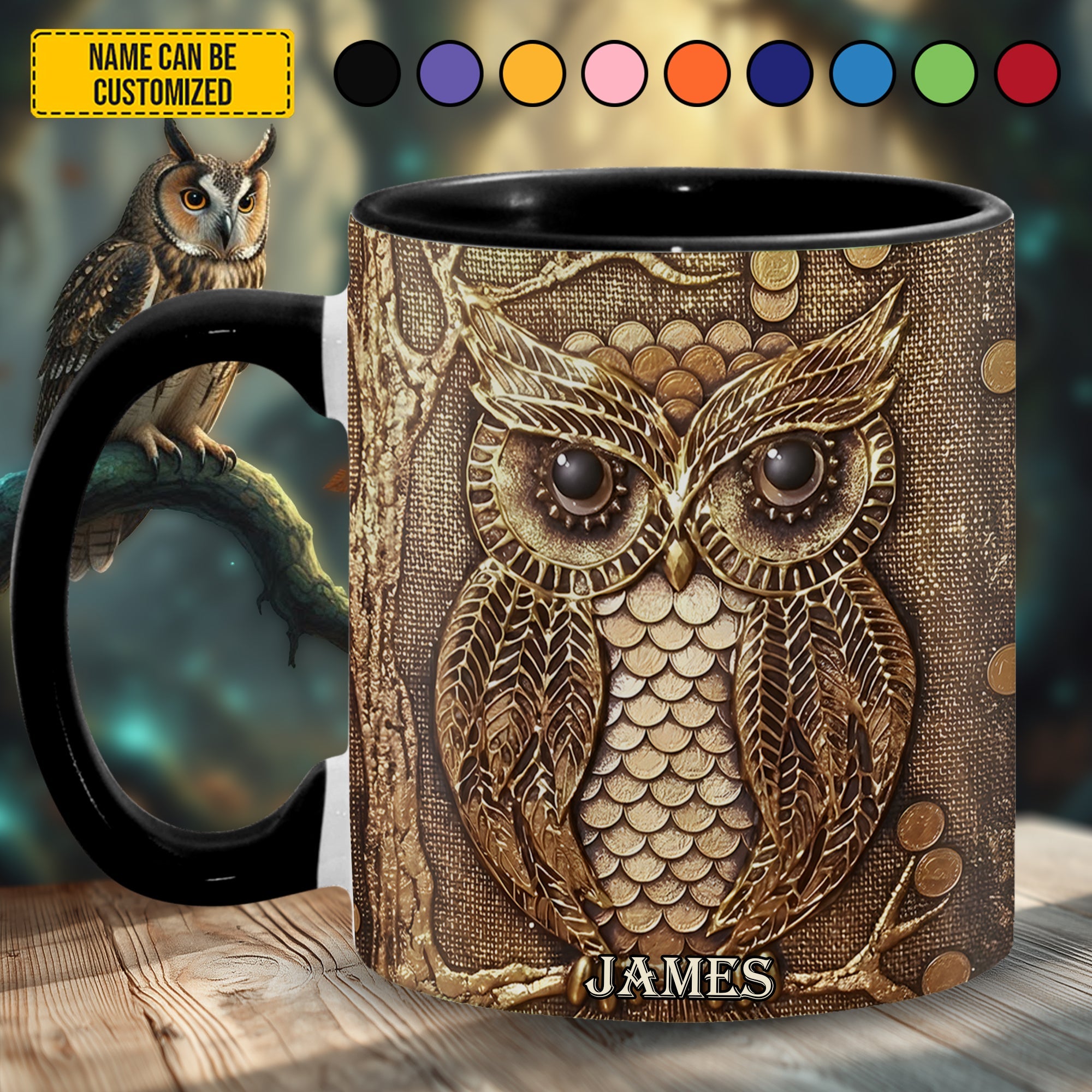 Vintage Owl - Personalized Owl Accent Mug
