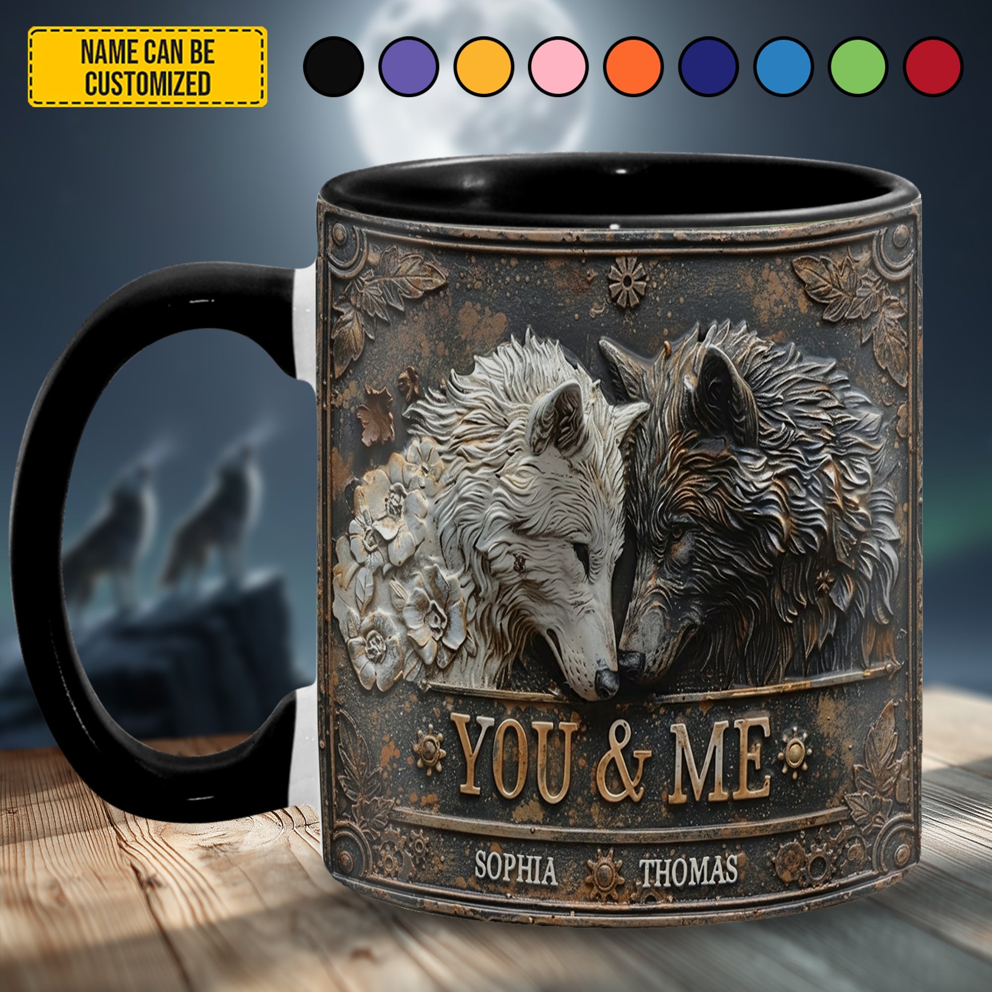 You and me wolf - Personalized Accent Mug