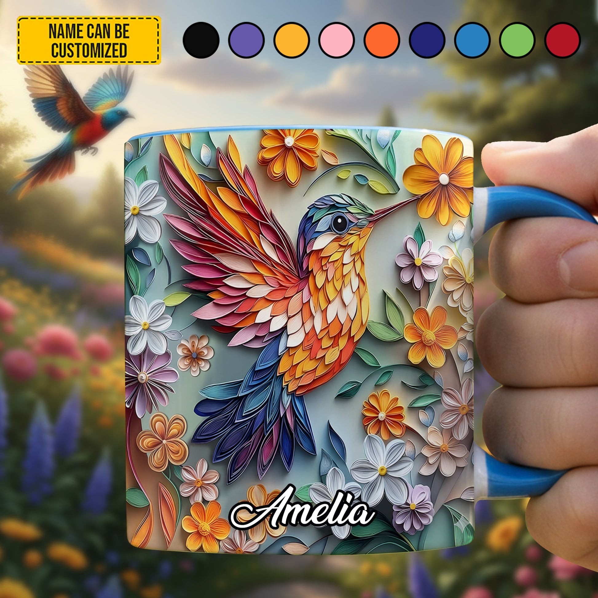 Personalized Colorful Hummingbird Accent Mug