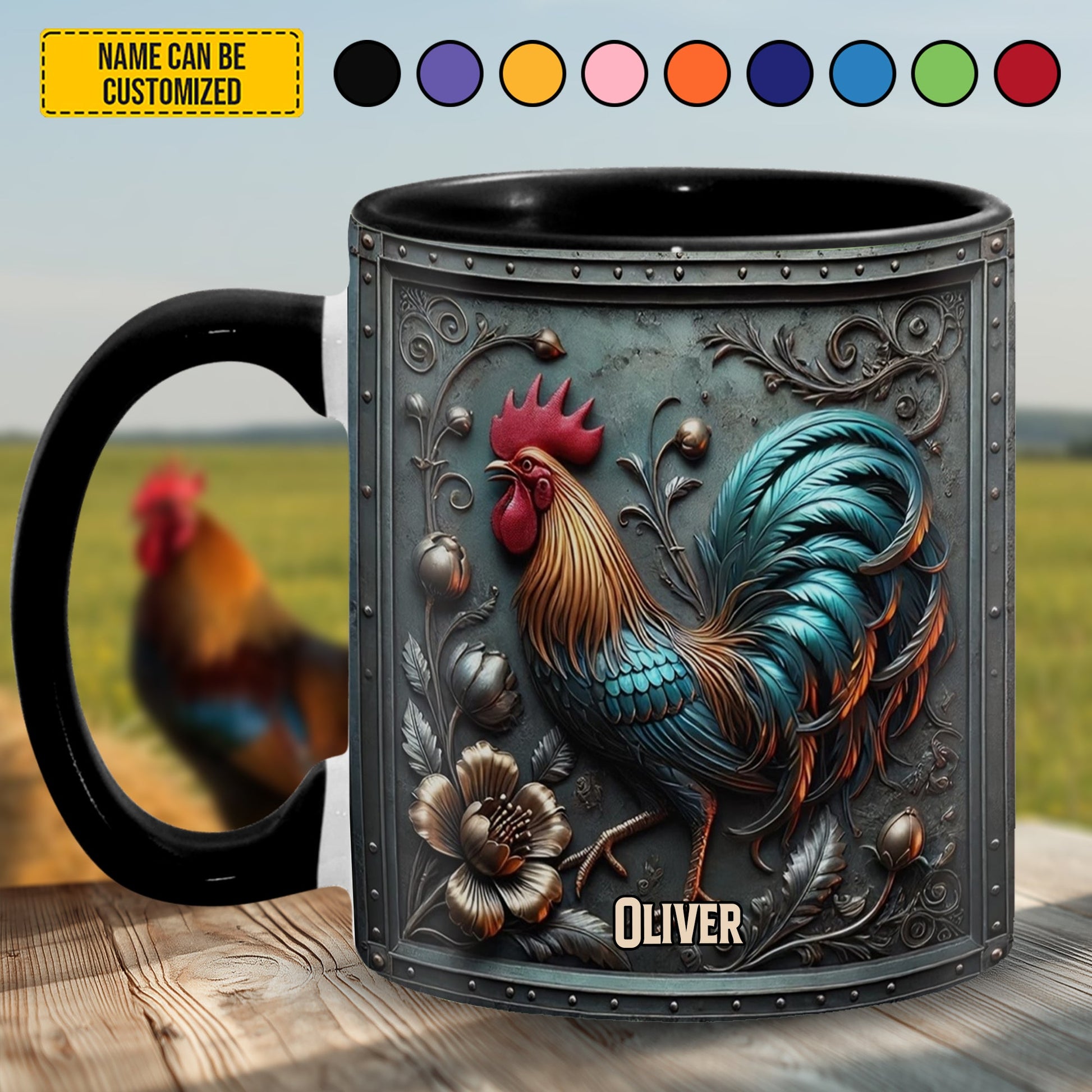 Vintage Chicken With Flowers – Personalized Chicken Accent Mug