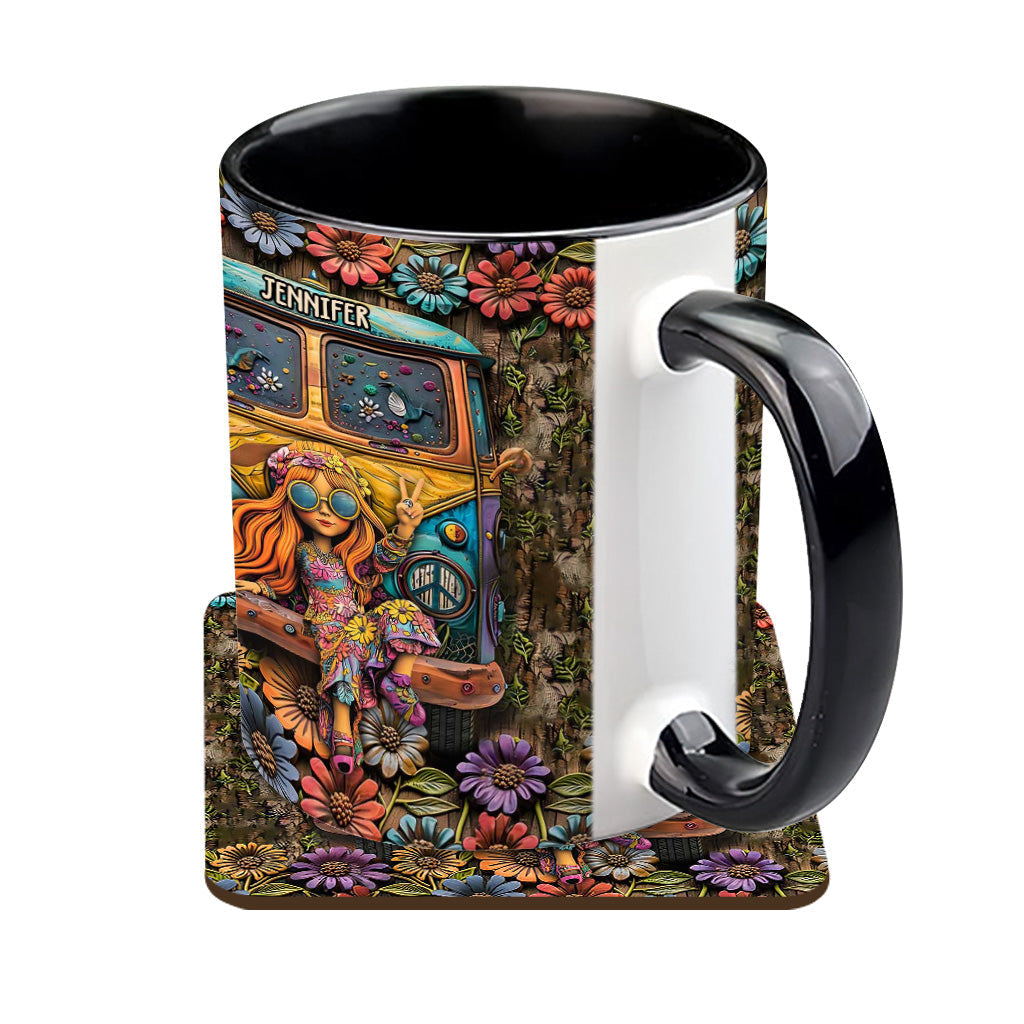 Hippie Bus And Girl - Personalized Hippie Accent Mug