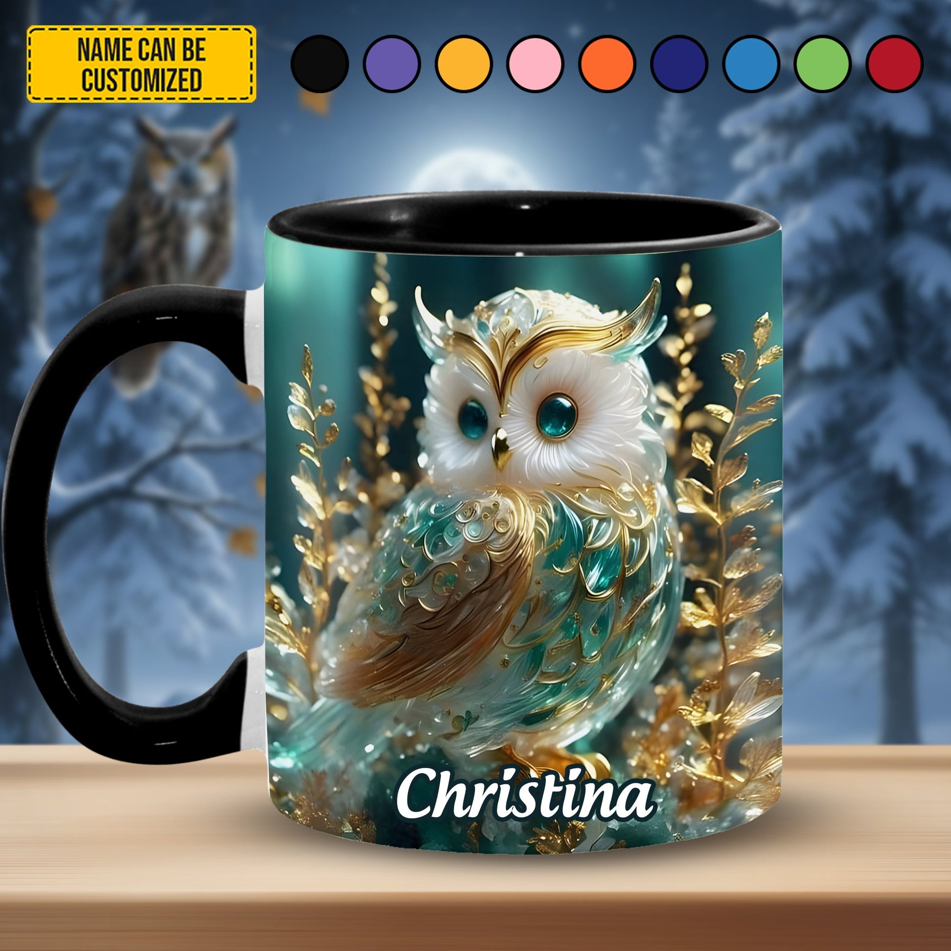 Personalized Sparkle Owl Accent Mug