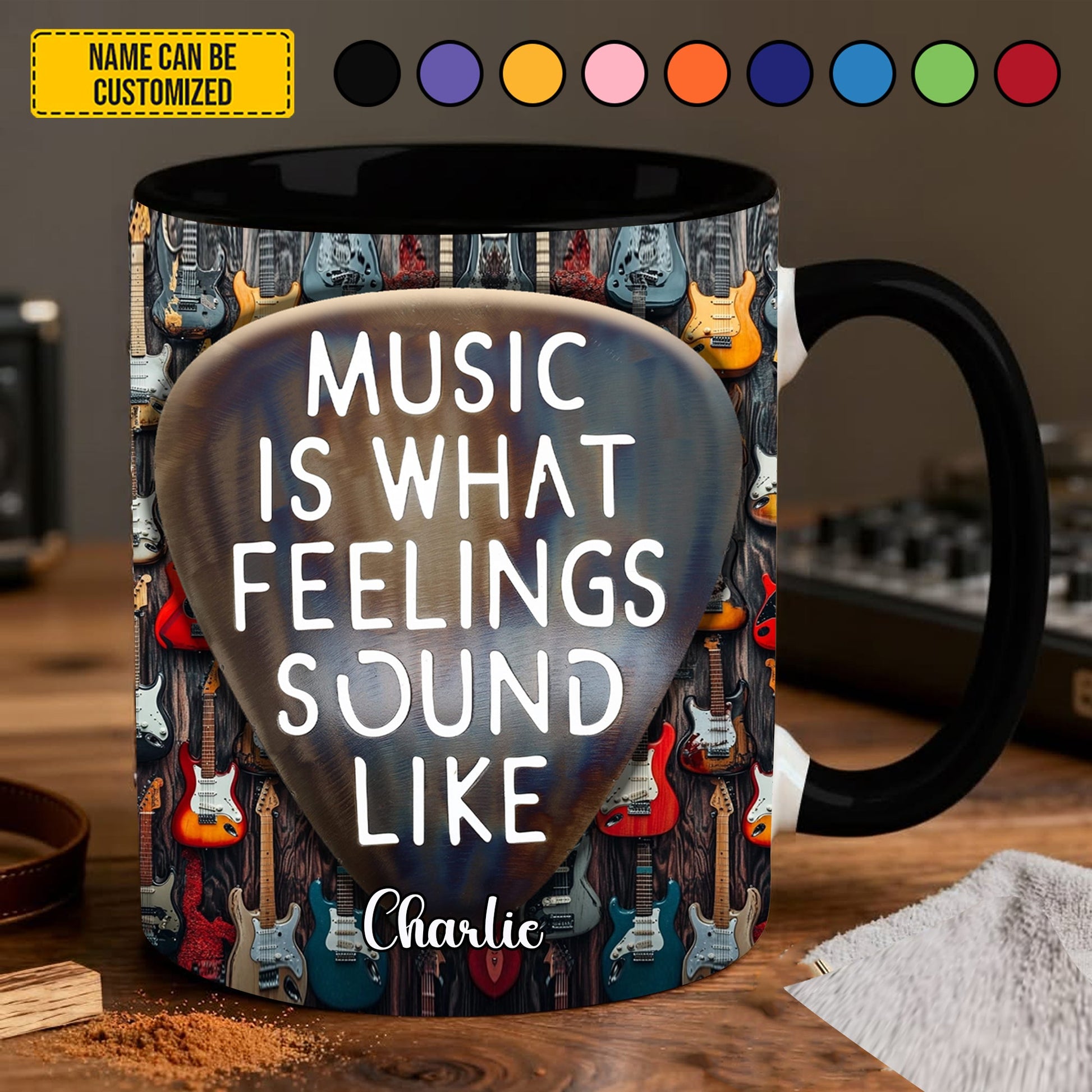 Personalized Guitar Lover Accent Mug