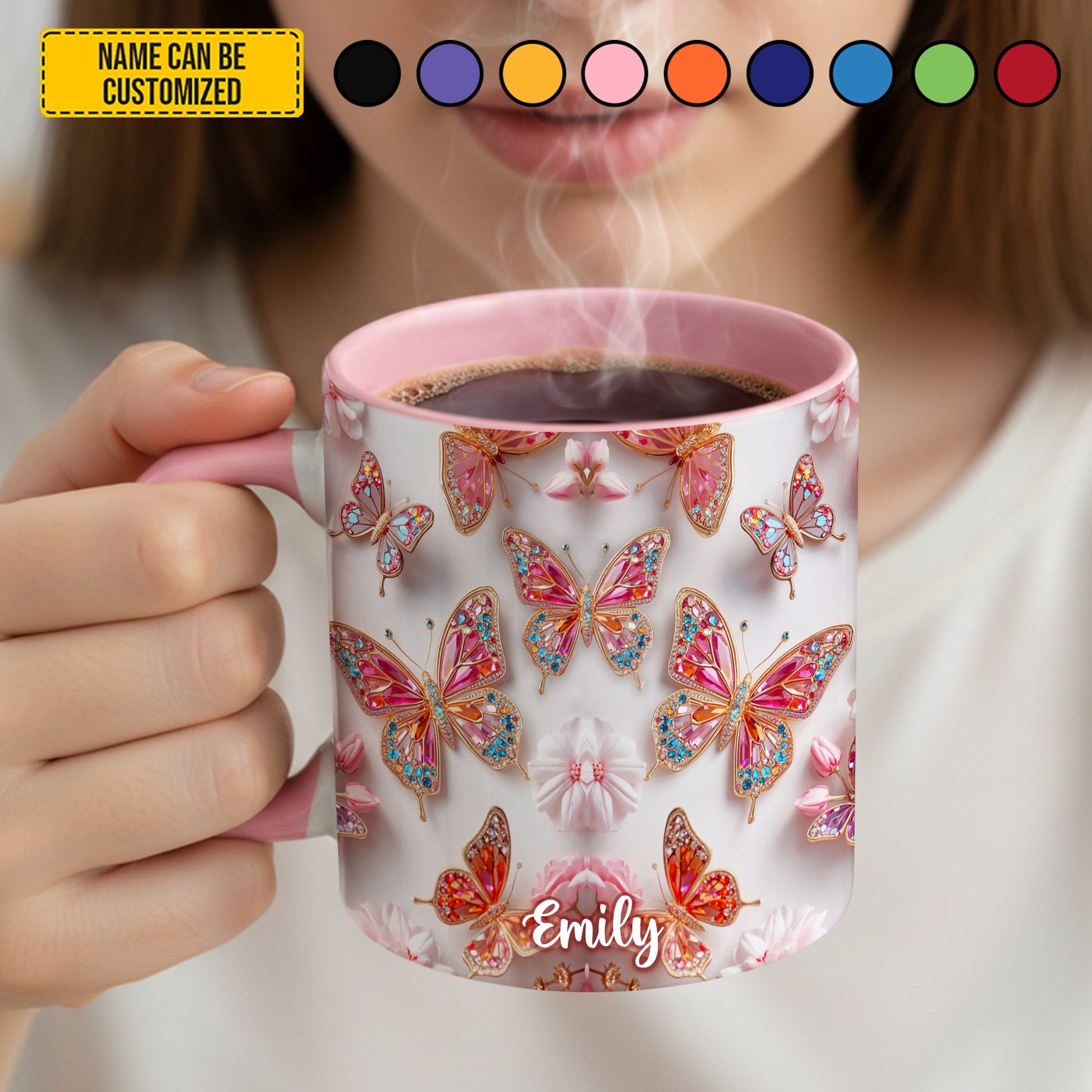 Colorful Butterflies - Personalized Butterfly Accent Mug