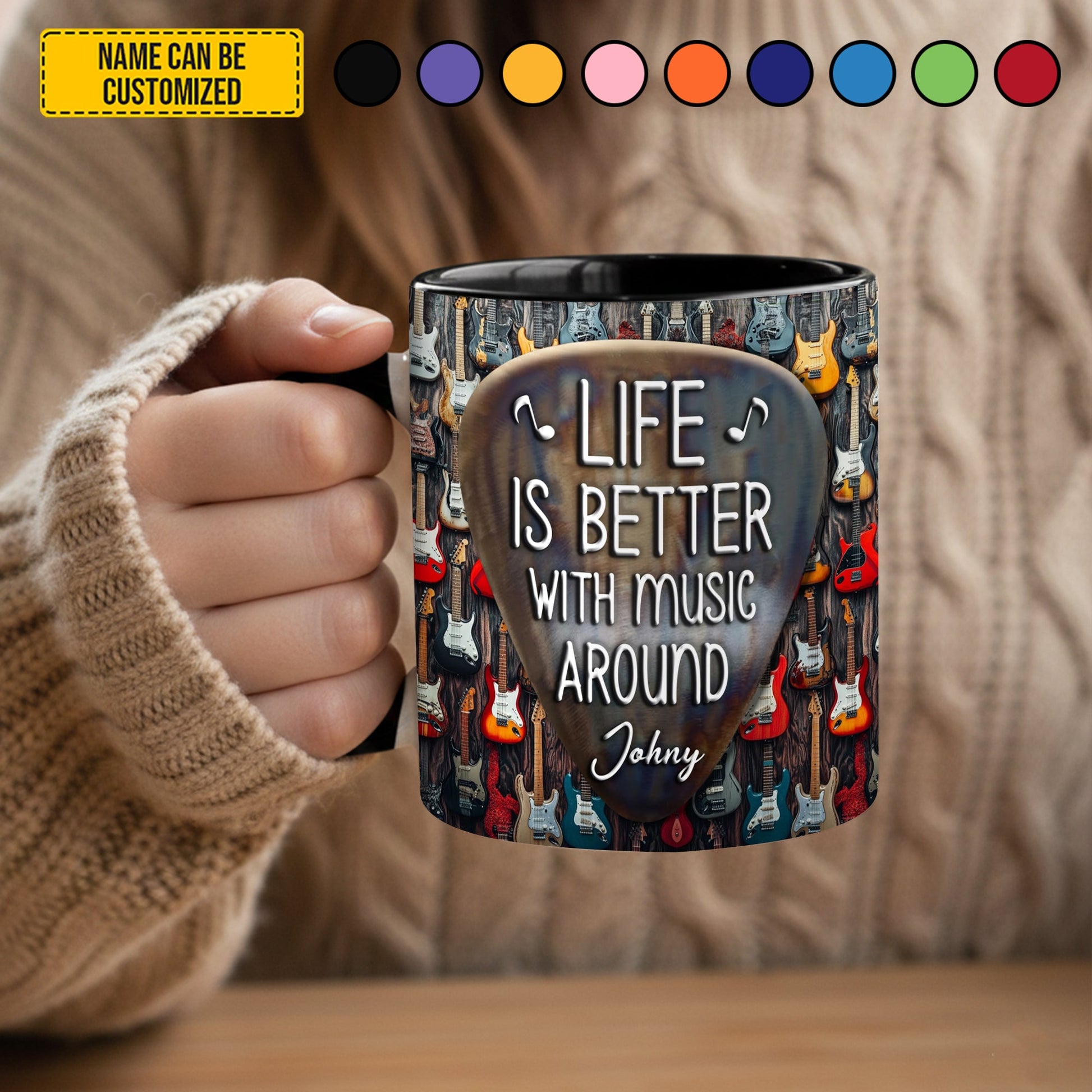 Life Is Better With Music Around - Personalized Guitar Accent Mug