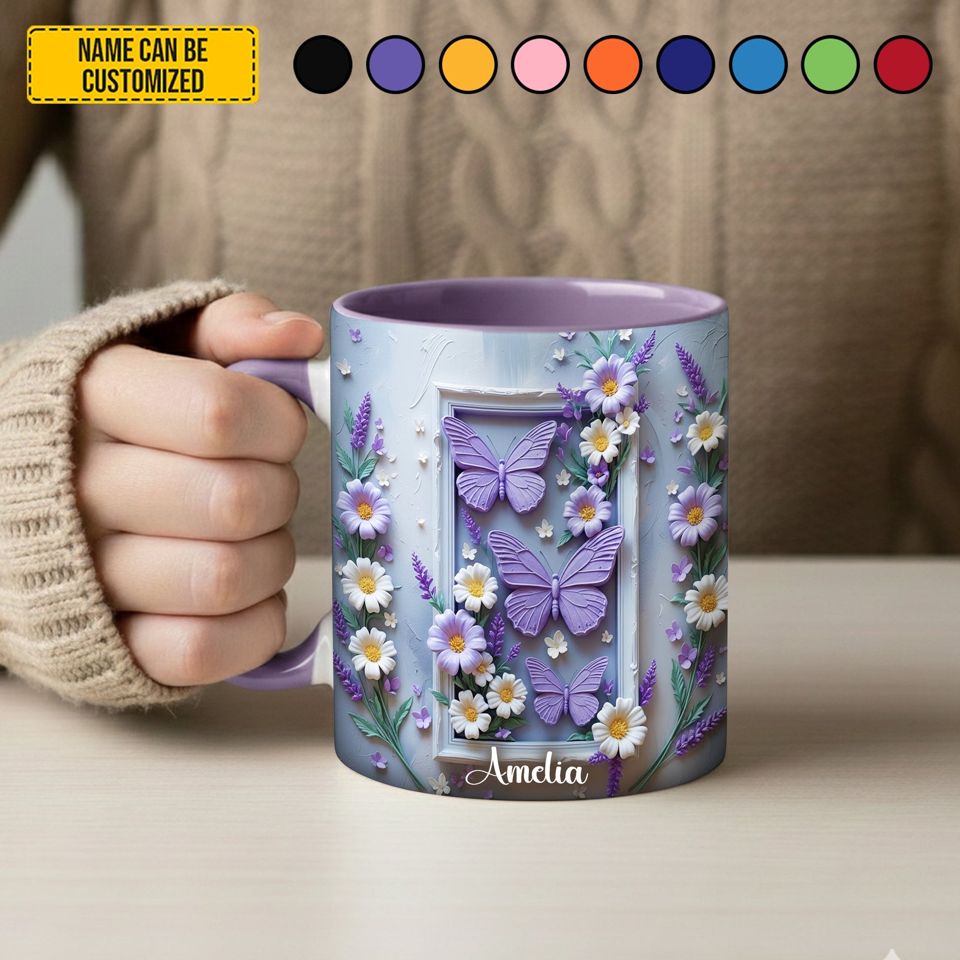 Personalized Butterfly Floral Accent Mug
