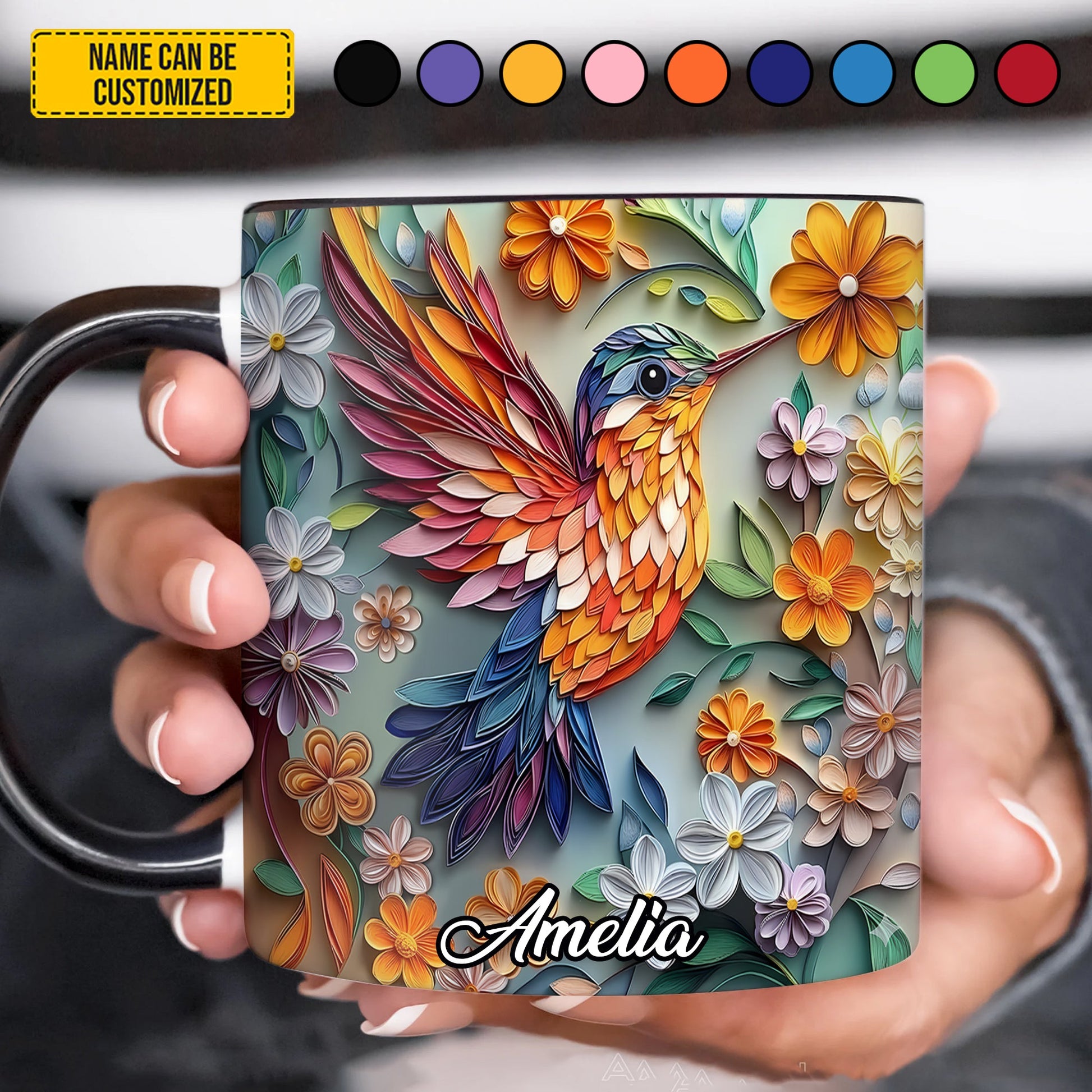Personalized Colorful Hummingbird Accent Mug
