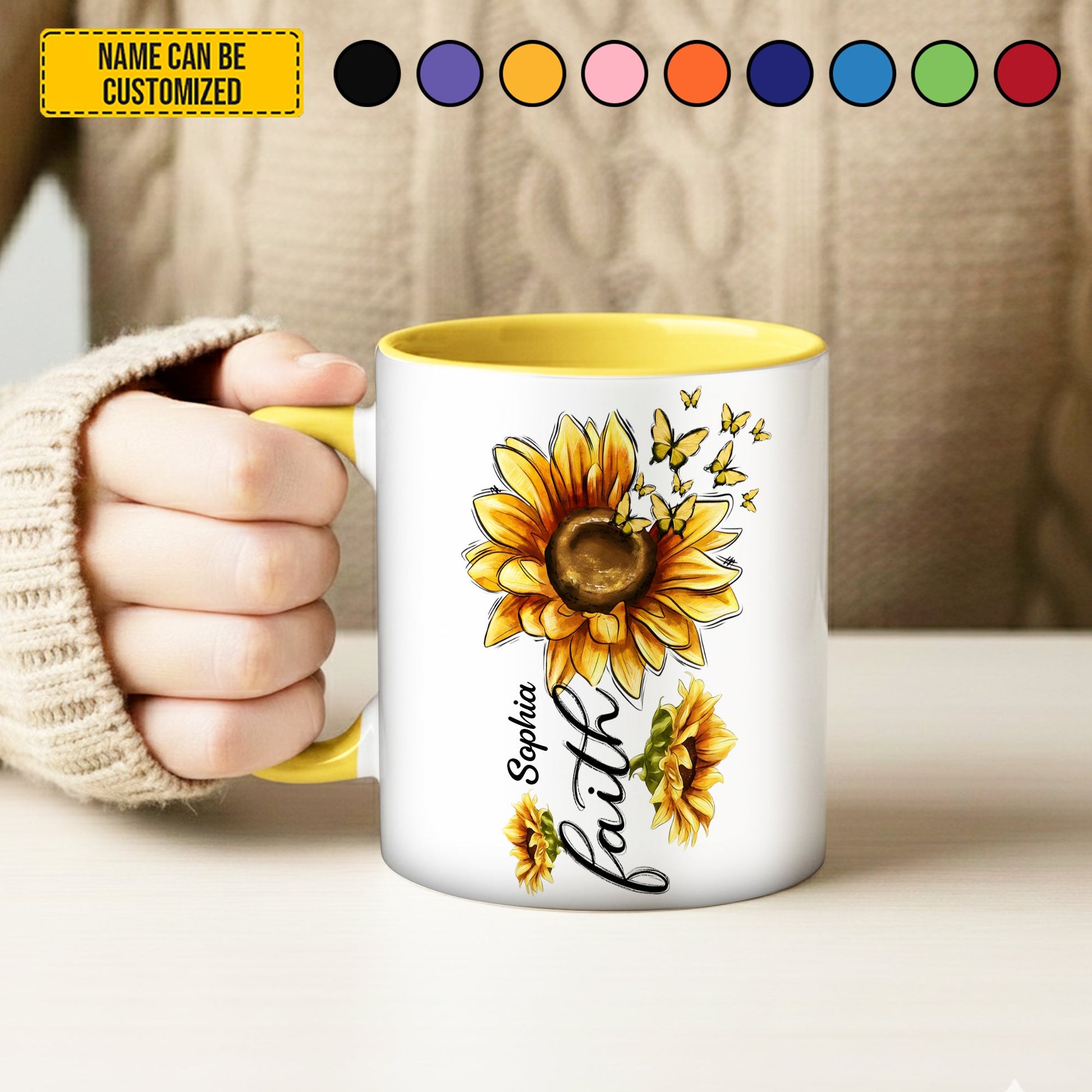Faith Sunflower - Personalized Sunflower Accent Mug