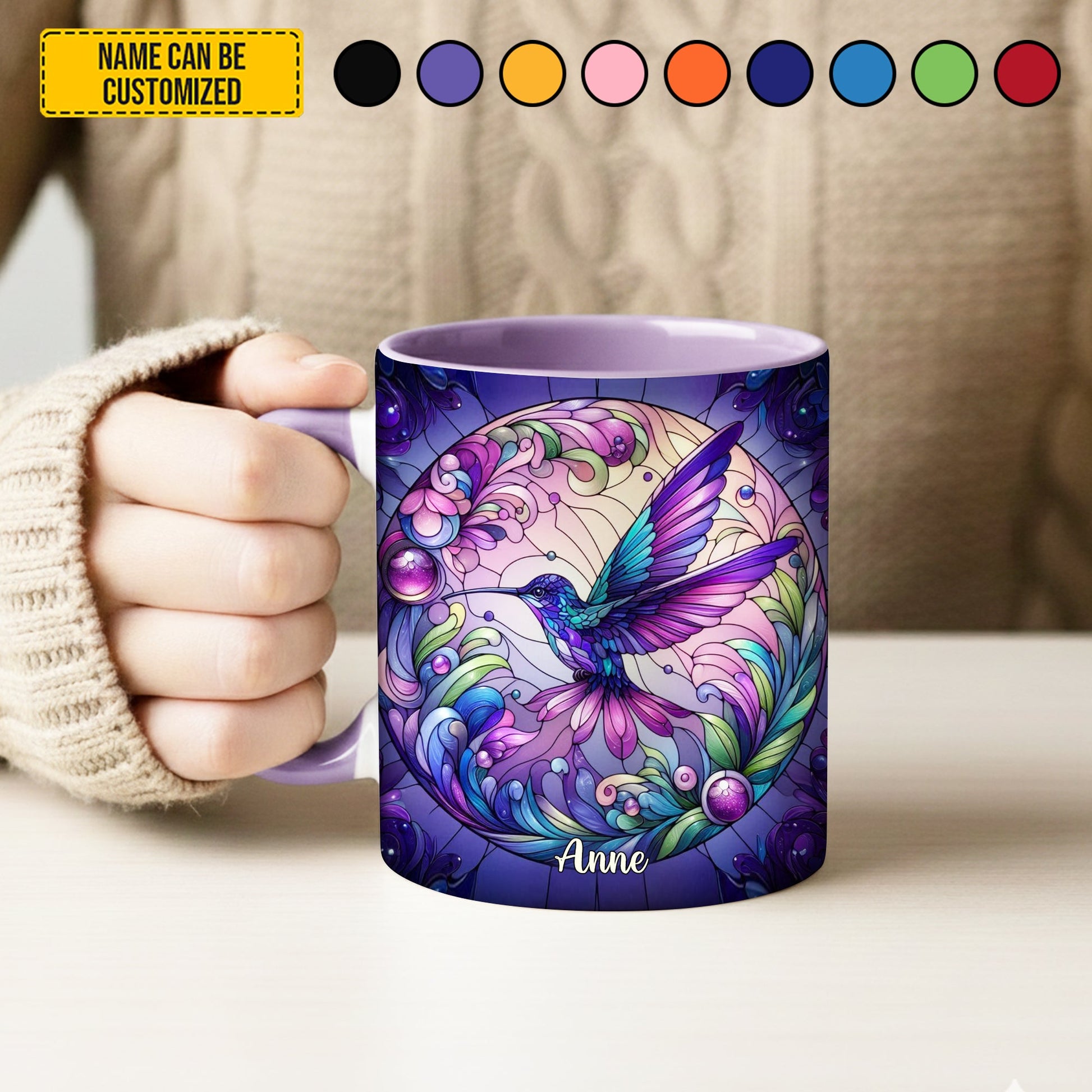 Colorful Hummingbird - Personalized Hummingbird Accent Mug