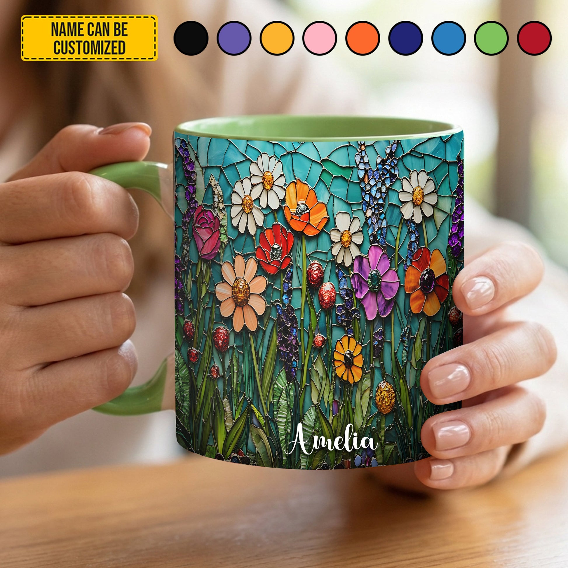 Beautiful Stained Glass Wildflower - Personalized Accent Mug